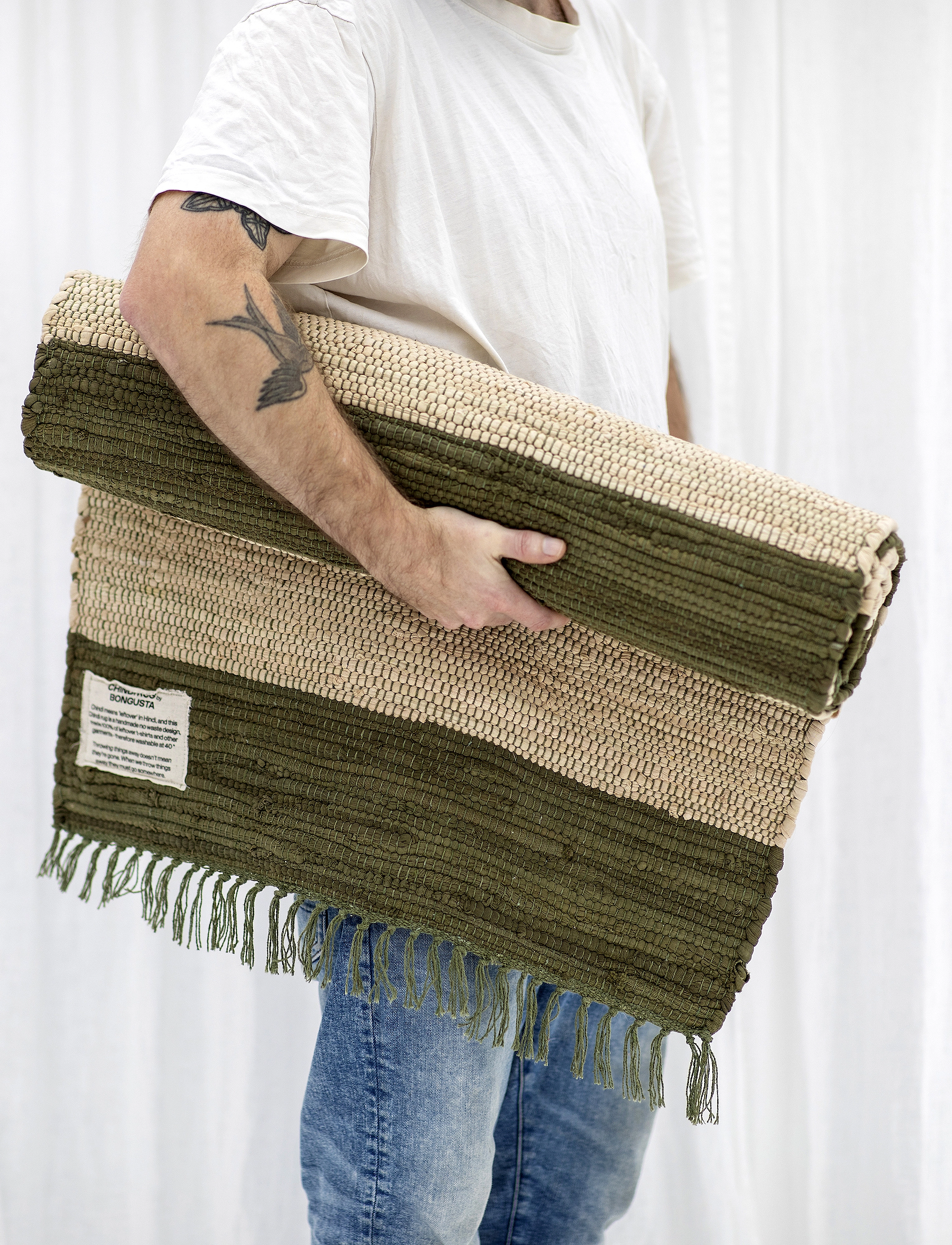 Bongusta - Chindi Rug 60 x 120 cm - lägsta priserna - army & beige - 2