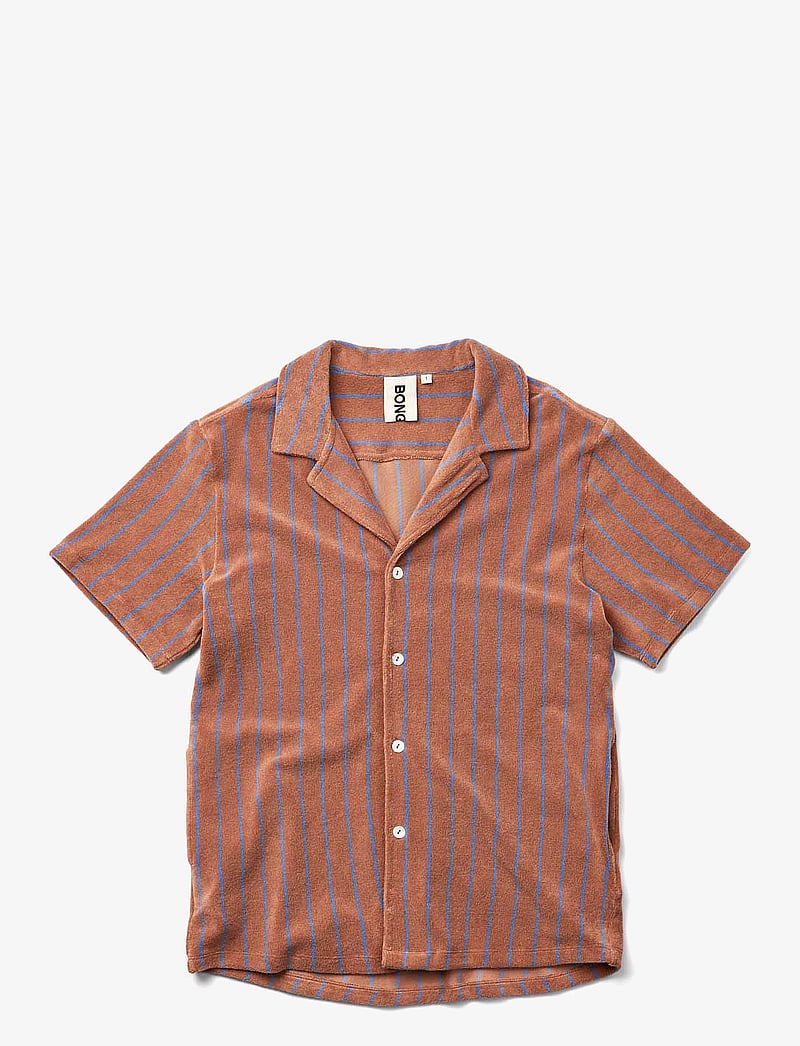 Bongusta - Naram Shirt - short-sleeved shirts - camel & ultramarine blue - 1