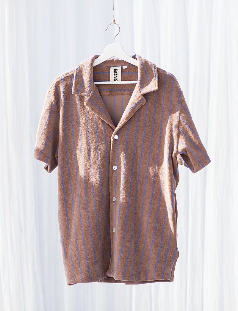 Bongusta - Naram Shirt - short-sleeved shirts - camel & ultramarine blue - 3