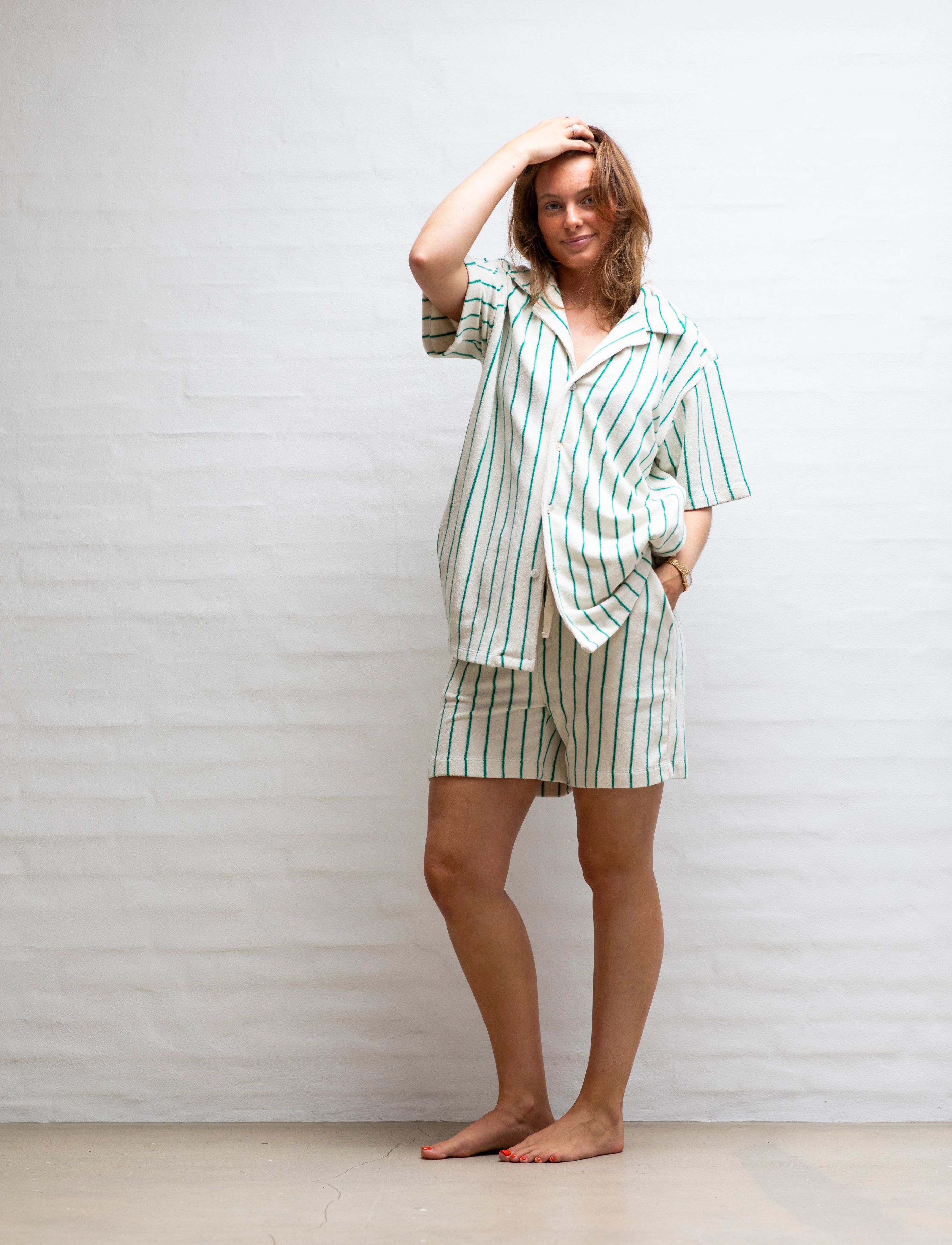 Bongusta - Naram Shirt - lühikeste varrukatega särgid - pure white & grass - 0