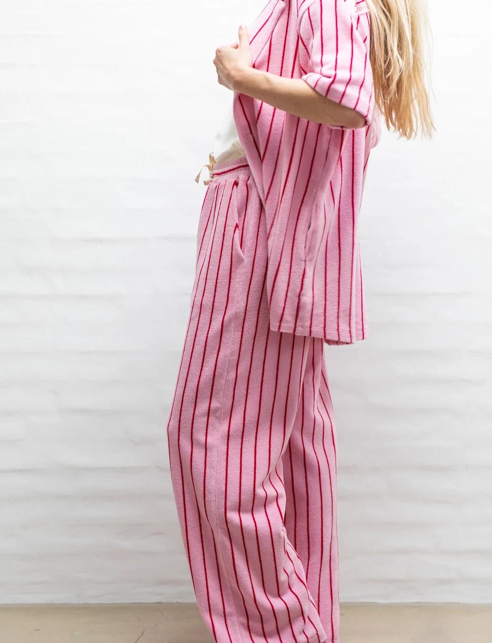 Bongusta - Naram knitted pants - pyjama pants - baby pink & ski patrol - 0