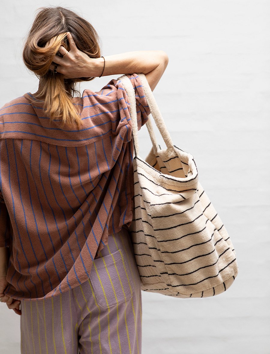 Bongusta - Naram Oversized Shirt - overshirts - camel & ultramarine - 3