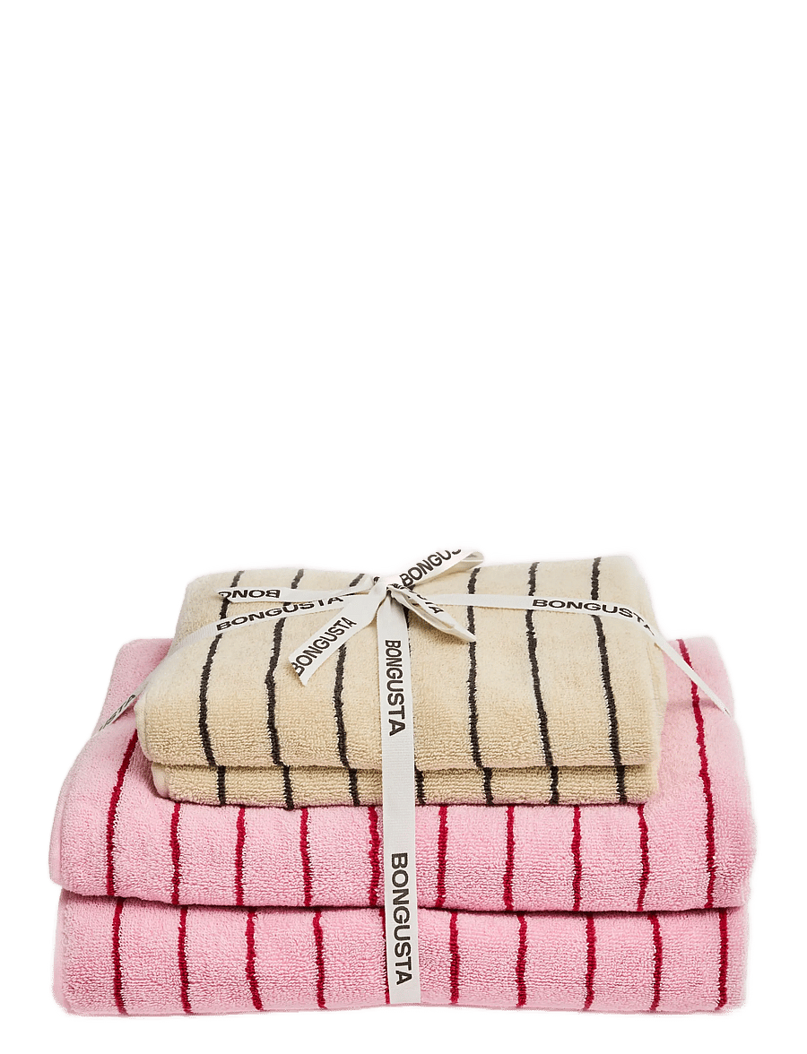 Bongusta - Naram Towel Set - badetücher - baby pink & ski patrol/creme & ink - 0