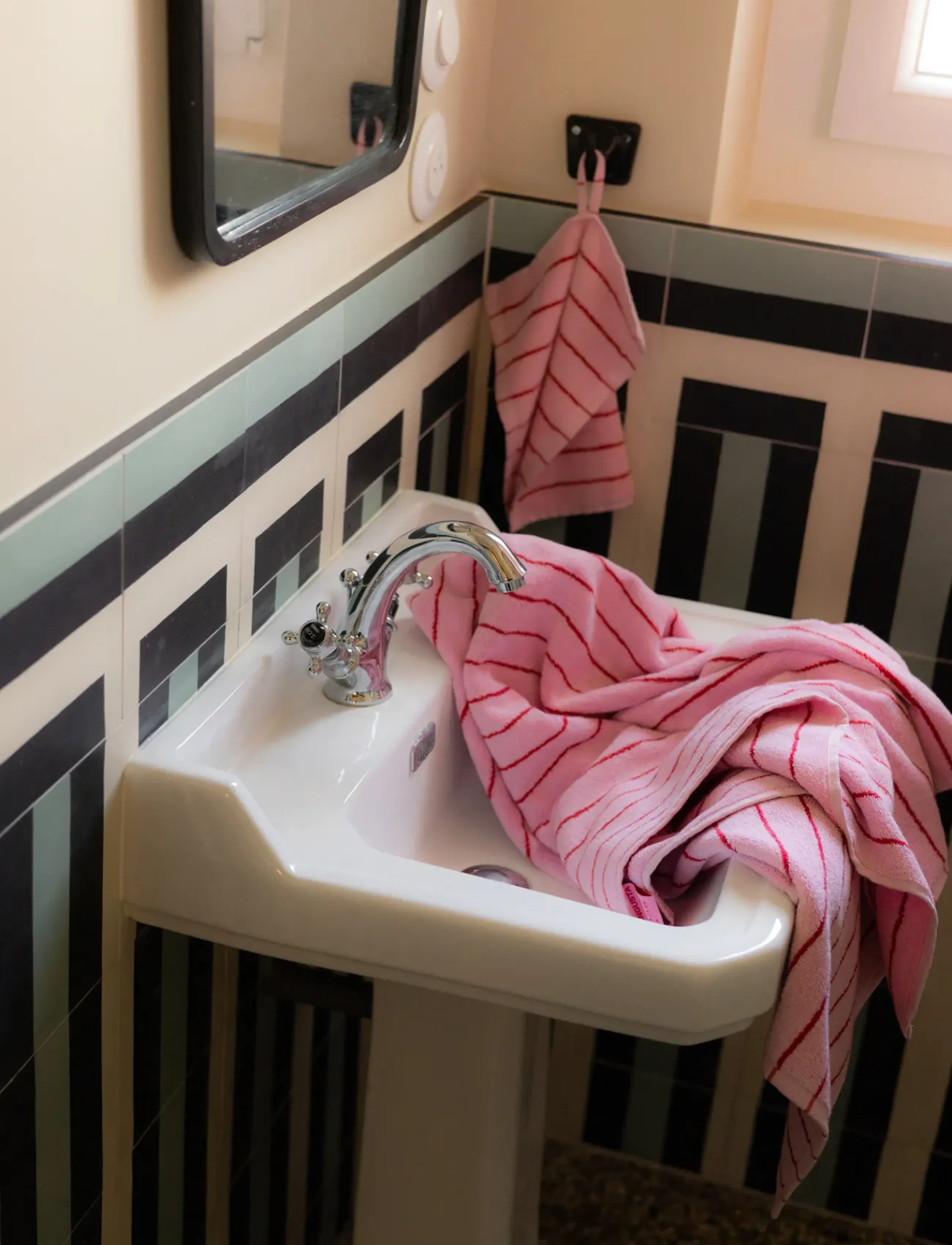 Bongusta - Naram Towel Set - shop by price - baby pink & ski patrol/creme & ink - 0