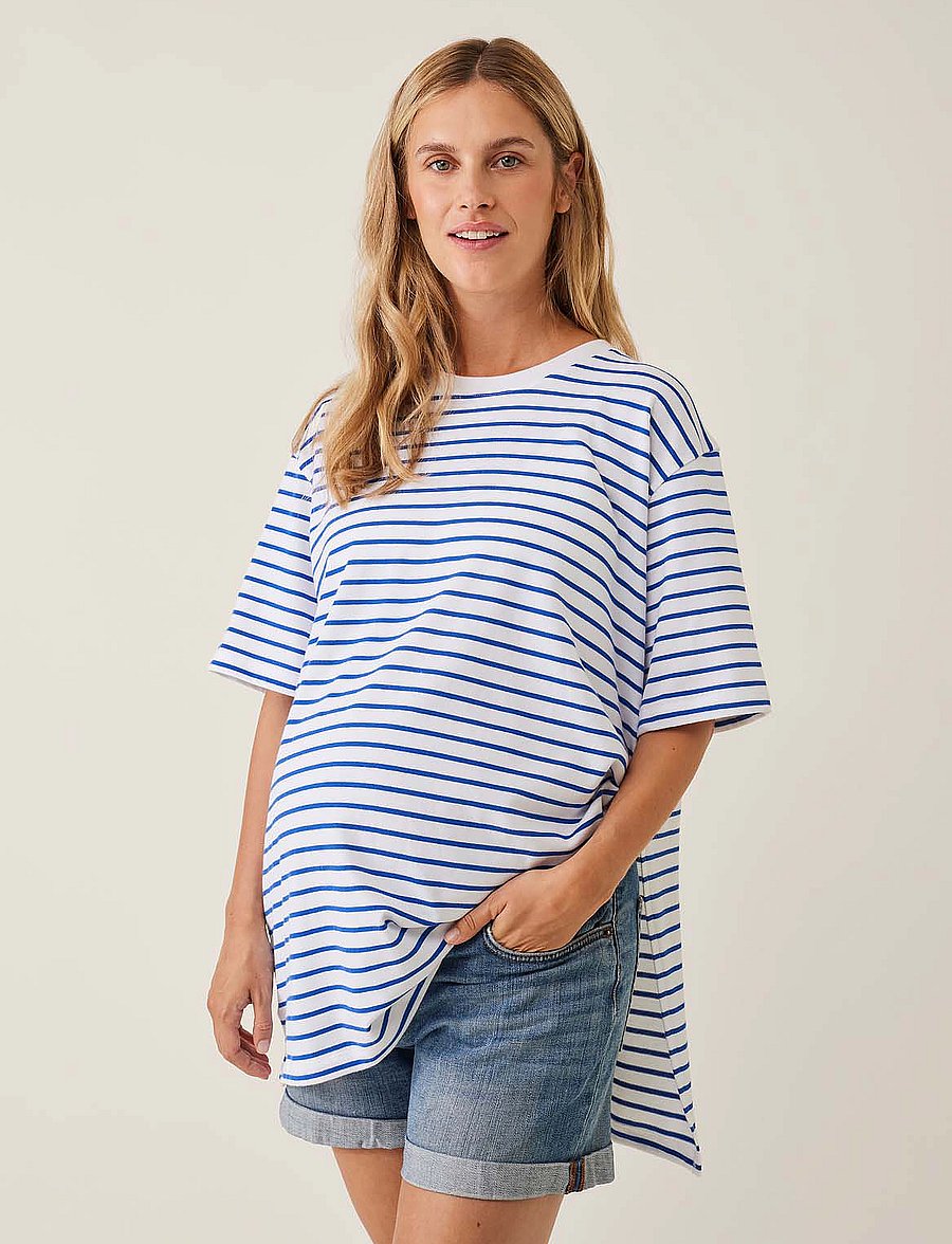 Boob - The Shirt Oversized With Slit - oberteile - stripe white/blue - 0