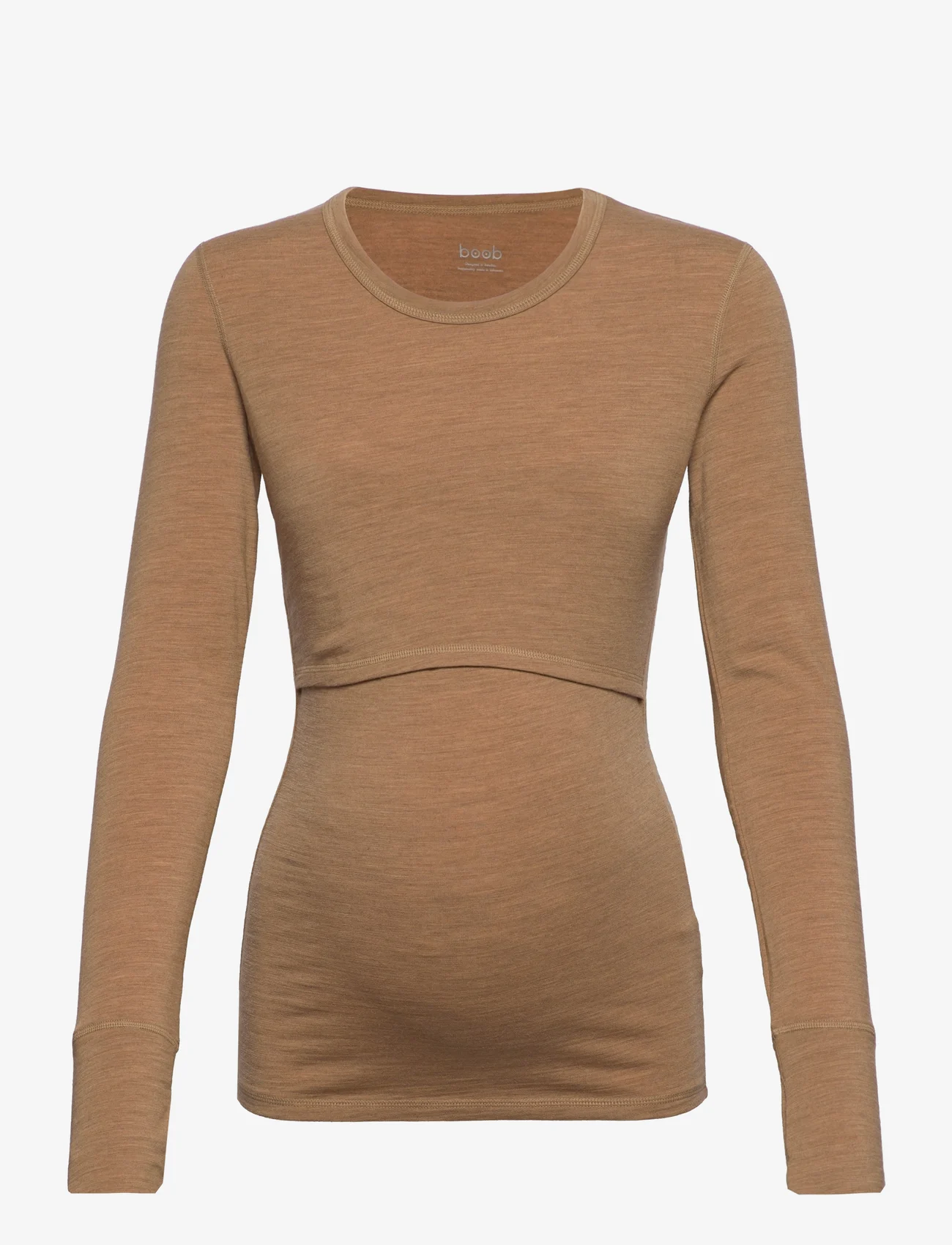 Boob - Merino wool l/s top - t-shirts & tops - brown melange - 0
