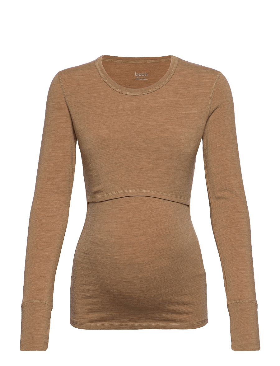 Boob - Merino Wool Nursing Top, Long Sleeve - toppar - brown melange - 1