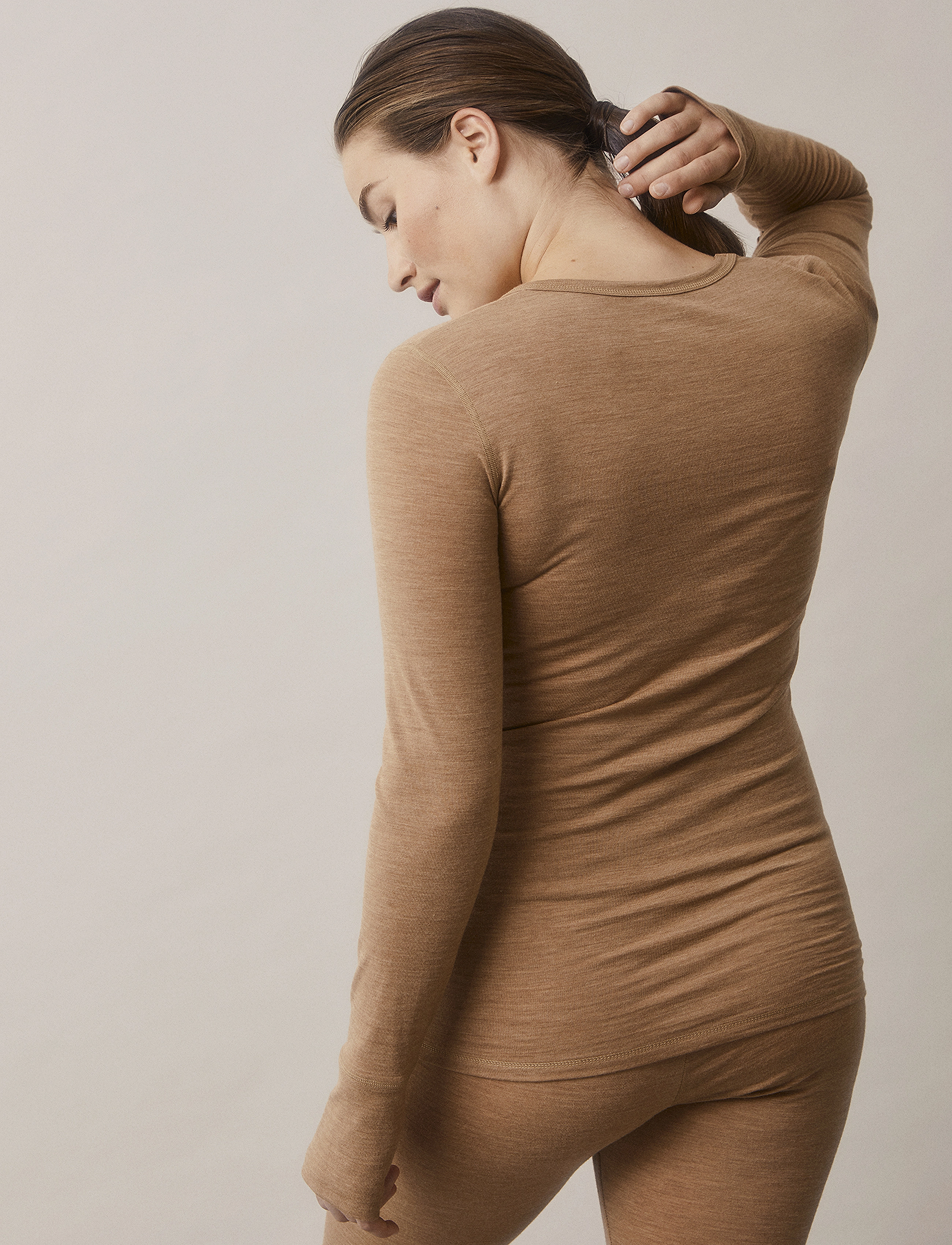 Boob - Merino Wool Nursing Top, Long Sleeve - toppar - brown melange - 5