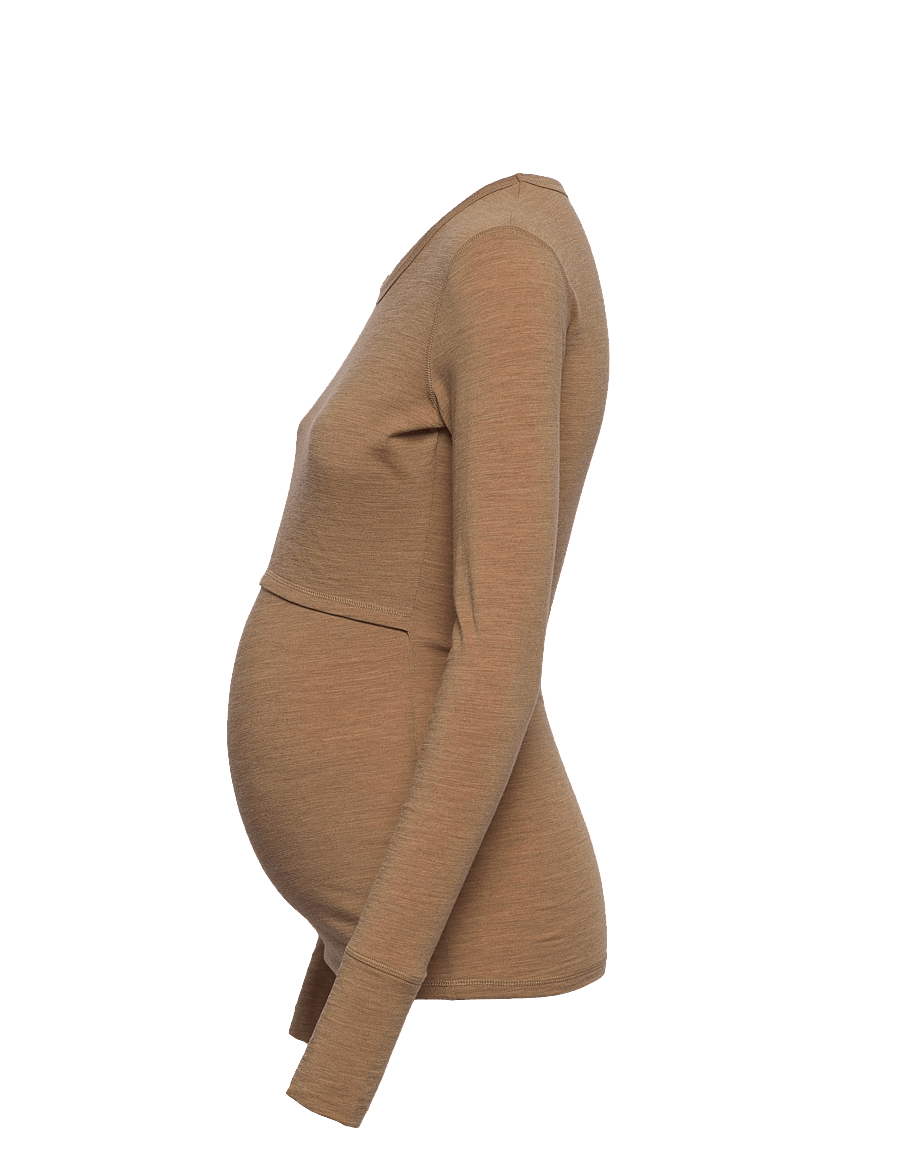 Boob - Merino Wool Nursing Top, Long Sleeve - toppar - brown melange - 3