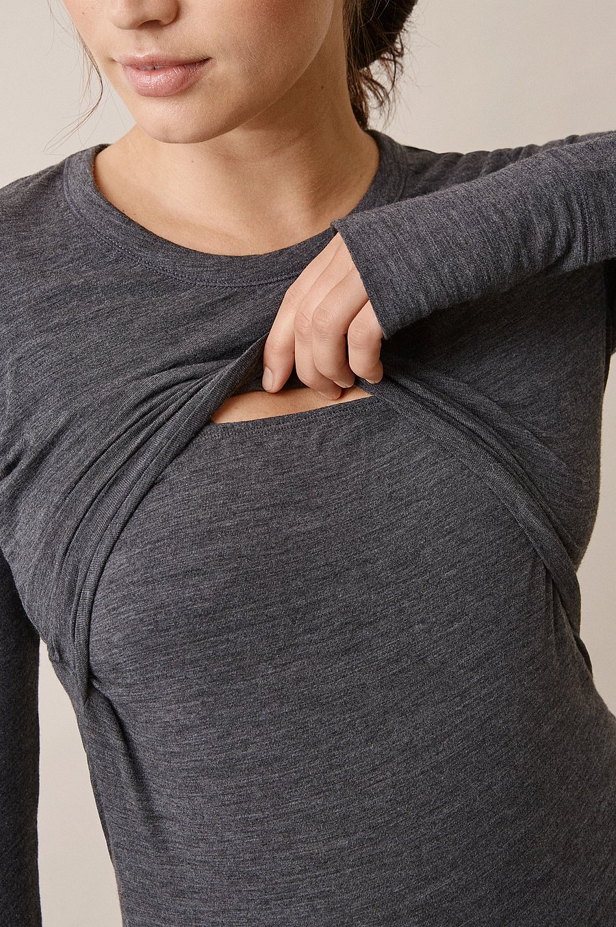 Boob - Merino Wool Nursing Top, Long Sleeve - alussärgid - dk greymelange - 4