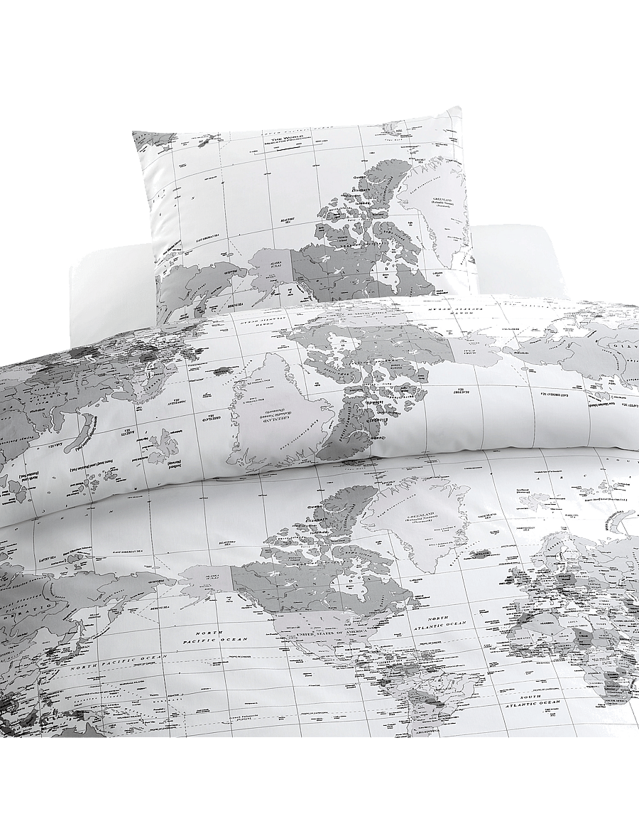 Borganäs of Sweden - Duvet cover set Big World Grey - bed sets - grey - 1