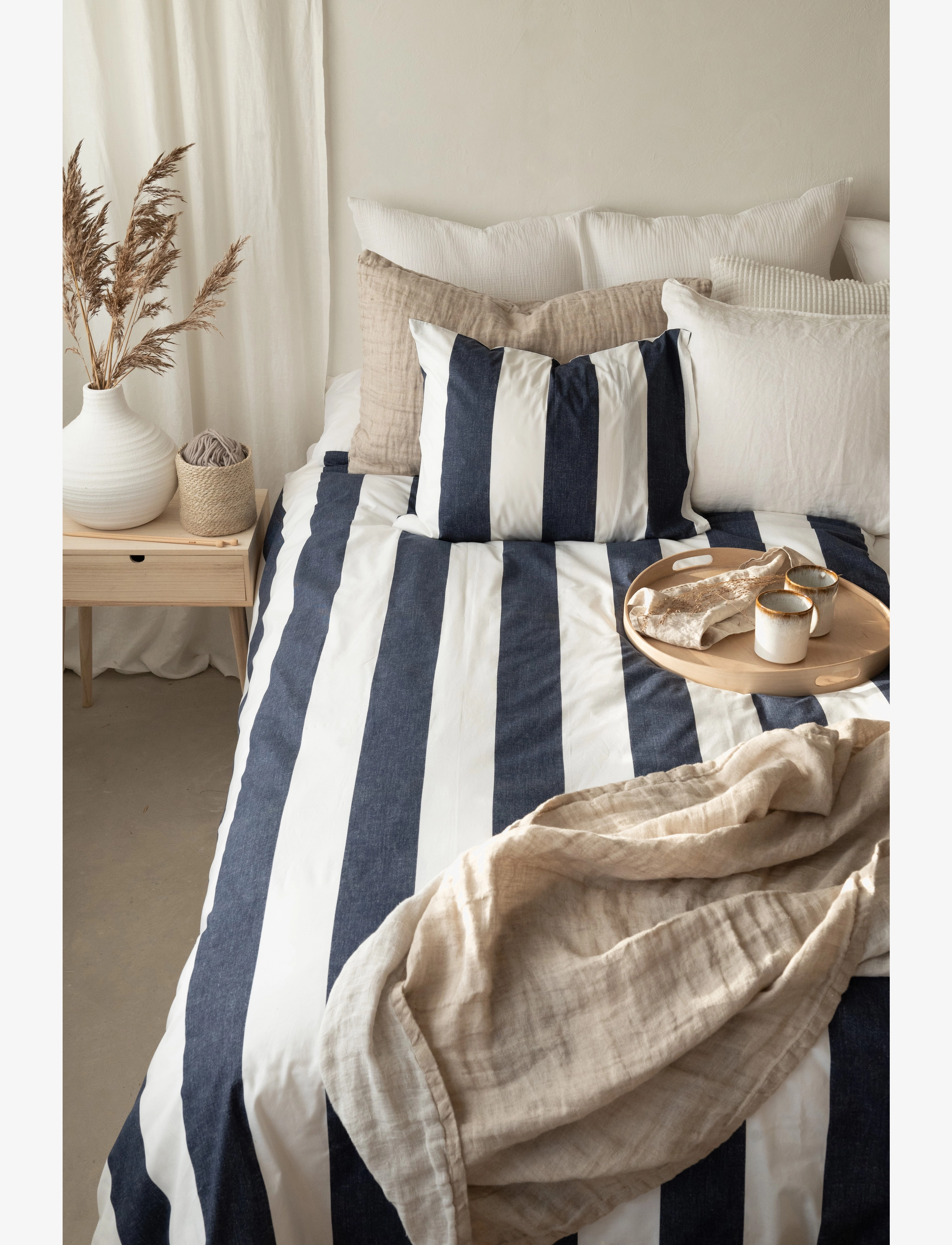 Borganäs of Sweden - 2-Dels Set Block Stripe Blå - påslakanset - navy - 1