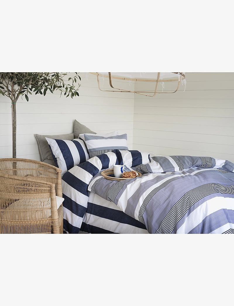Borganäs of Sweden - 2-Dels Set Block Stripe Blå - bed sets - navy - 2