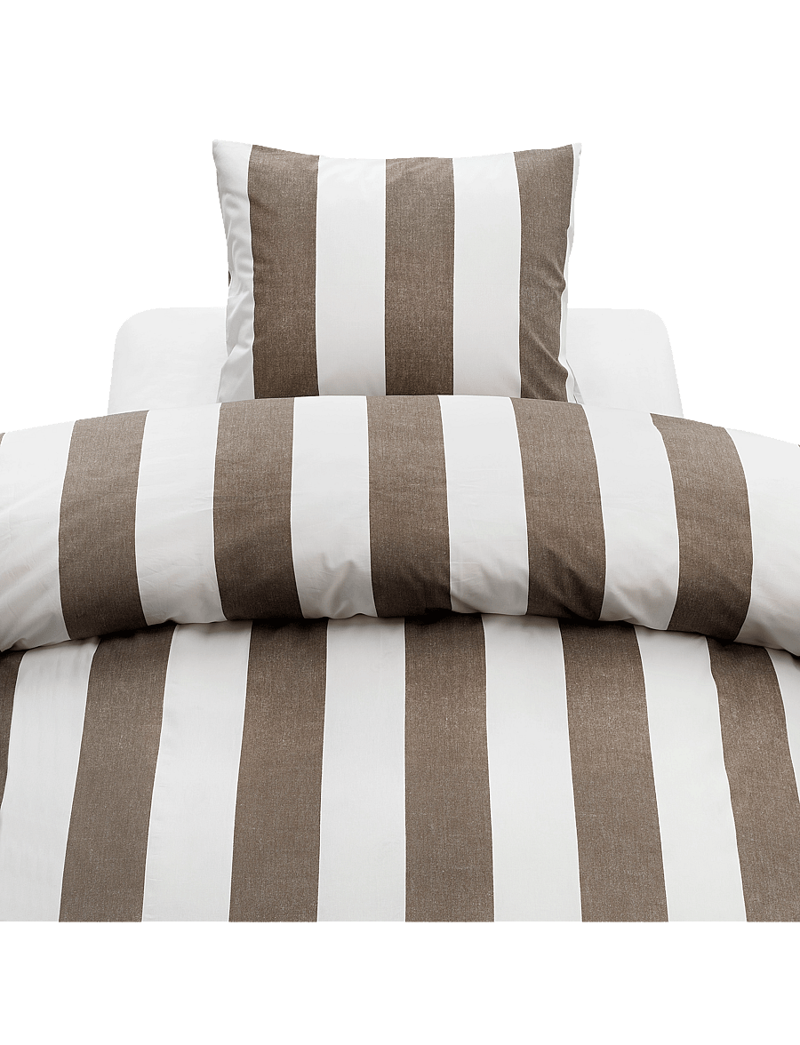 Borganäs of Sweden - Duvet cover set Block Stripe Grey - bed sets - brown - 1