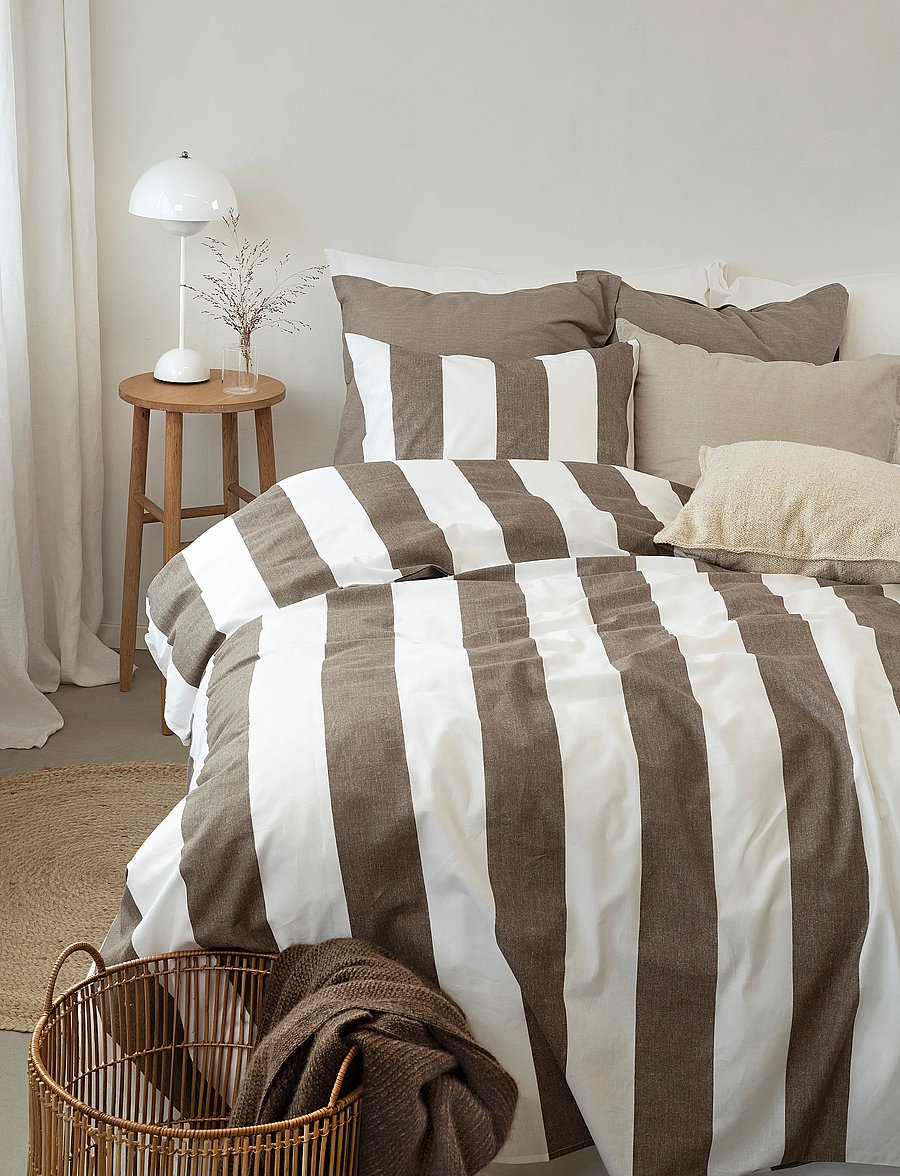 Borganäs of Sweden - Duvet cover set Block Stripe Grey - bed sets - brown - 0