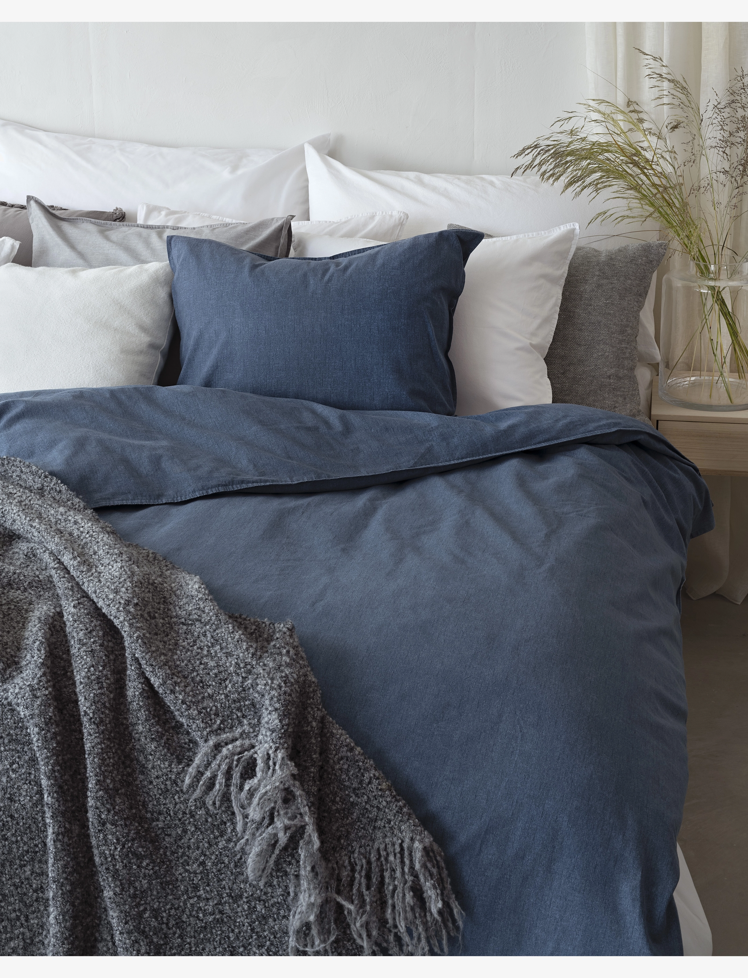 Borganäs of Sweden - 2-Dels Set Washed Ny Rosa - bedsets - navy - 1