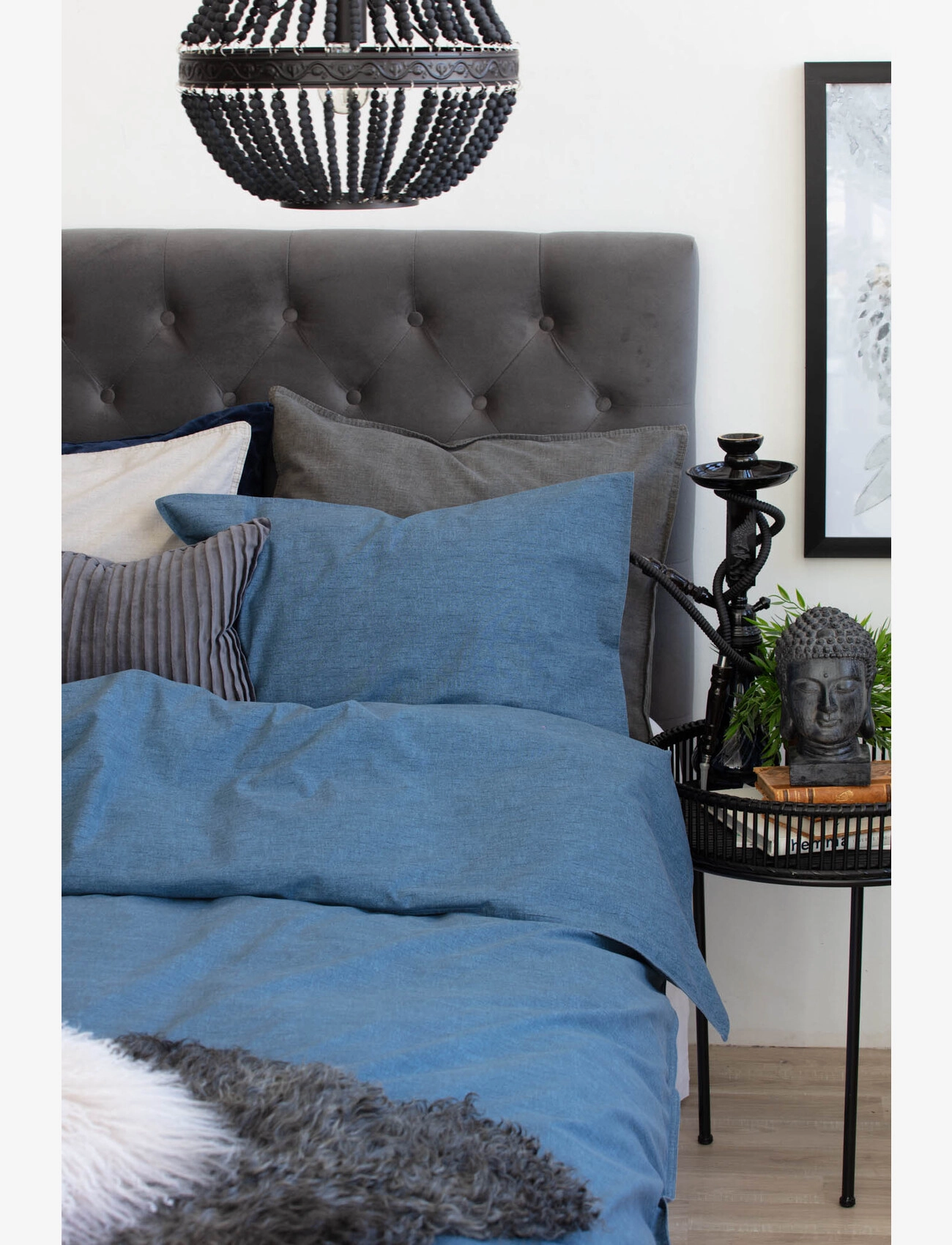 Borganäs of Sweden - 2-Dels Set Washed Ny Rosa - bedsets - navy - 2