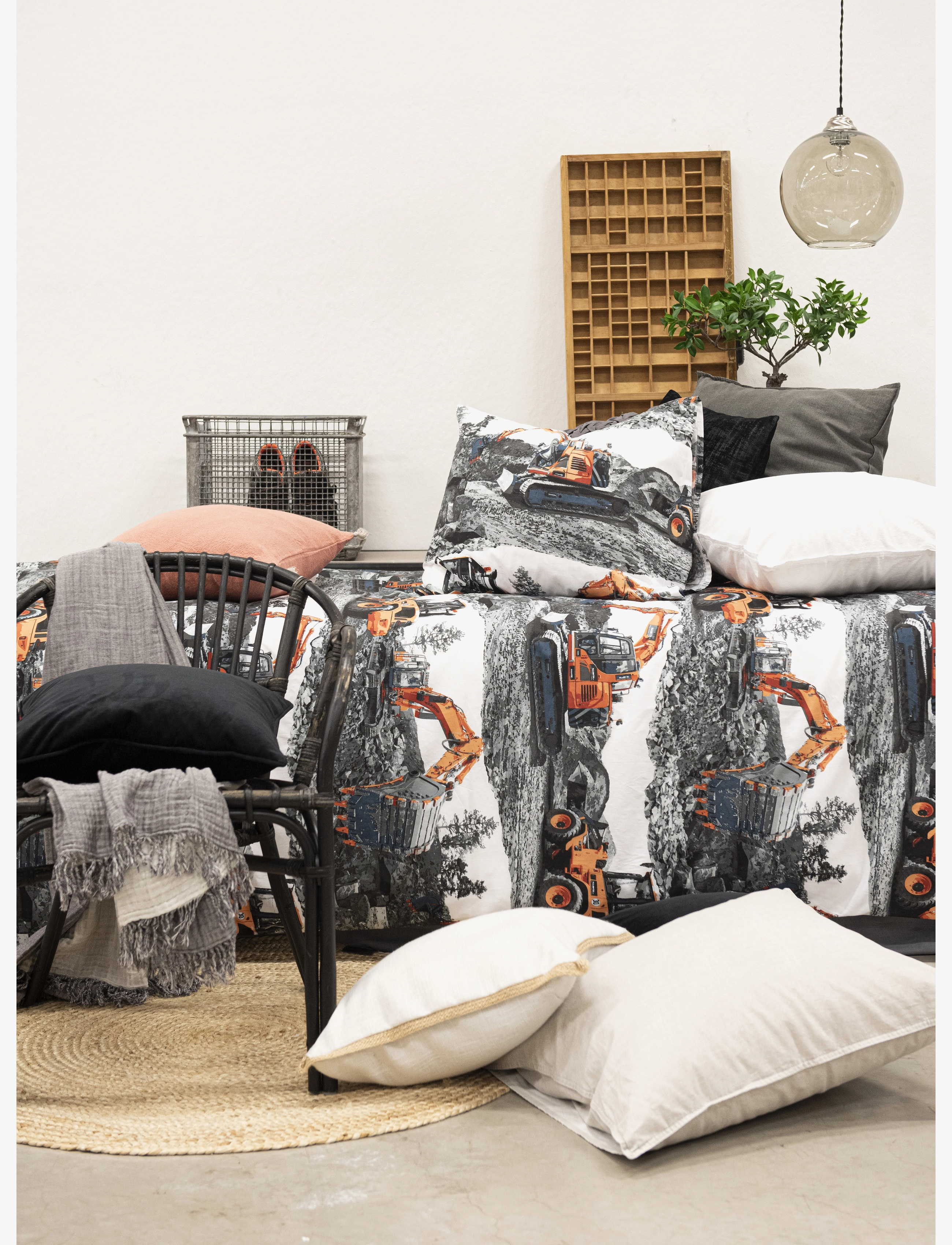 Borganäs of Sweden - 2-Dels Set Maskiner Orange - bedsets - orange - 1