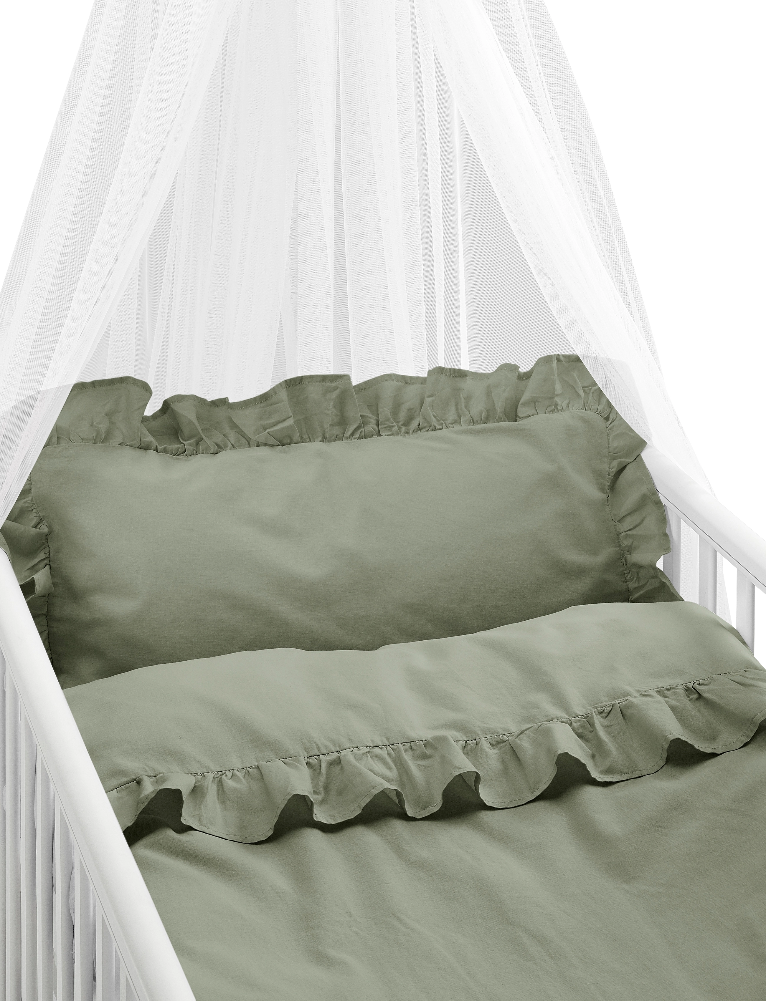 Borganäs of Sweden 2-Dels Set Volang Grå Spjälsäng, 1ST 100X130 cm, Sleep Time, Grün - Bed Sets, Kinder