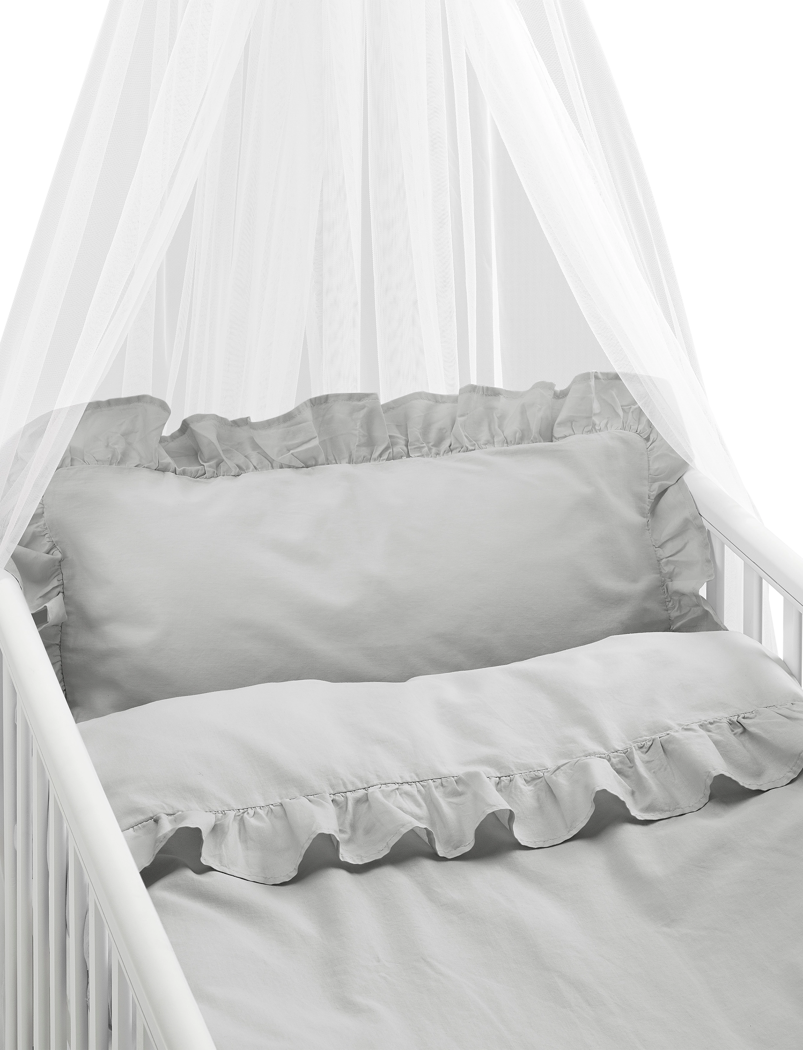 Borganäs of Sweden 2-Dels Set Volang Grå Spjälsäng, Bed Sæt, Grå, Str: 1ST 100X130CM