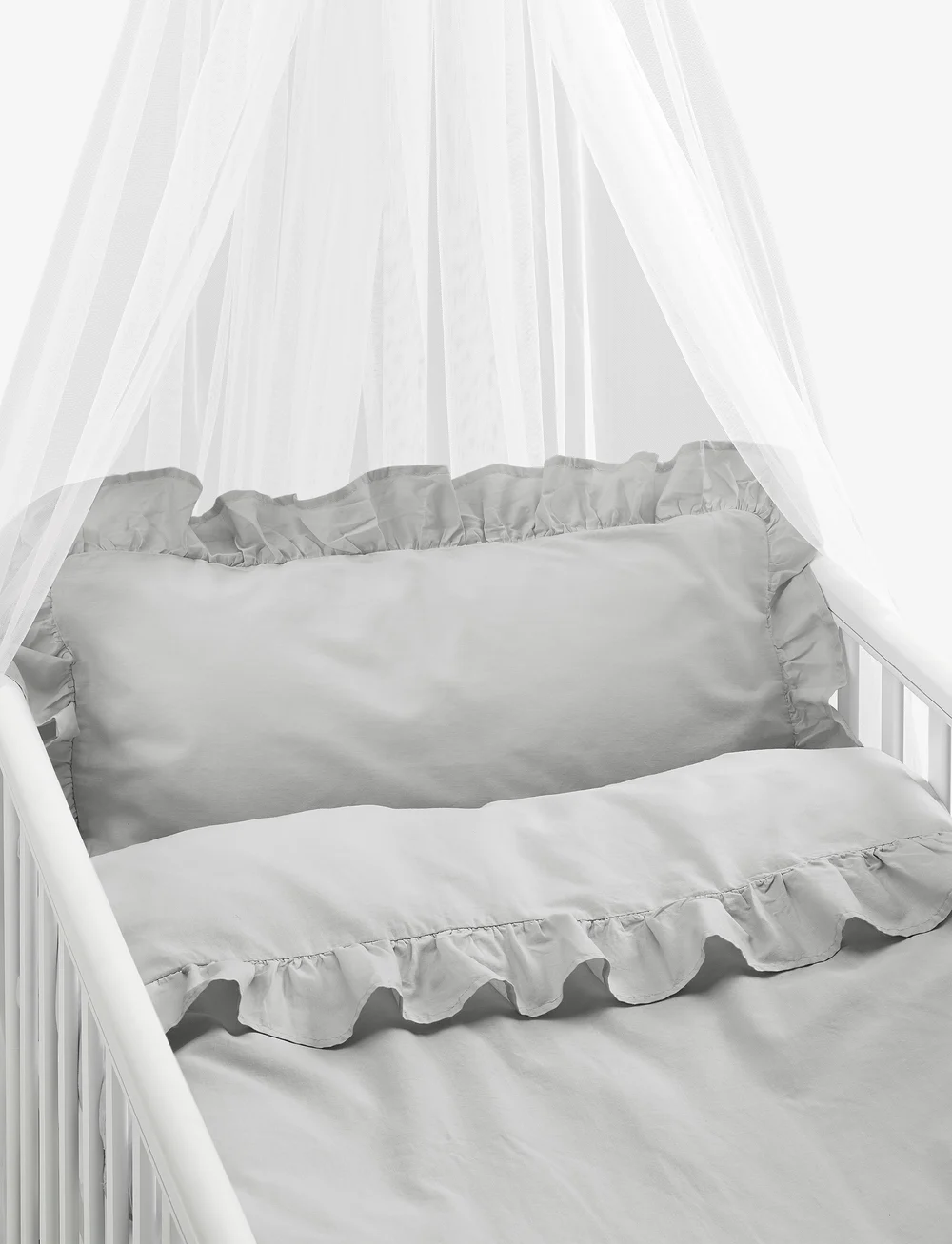 Borganäs of Sweden - 2-Dels Set Volang Vit Spjälsäng - lakanasetit - grey - 0