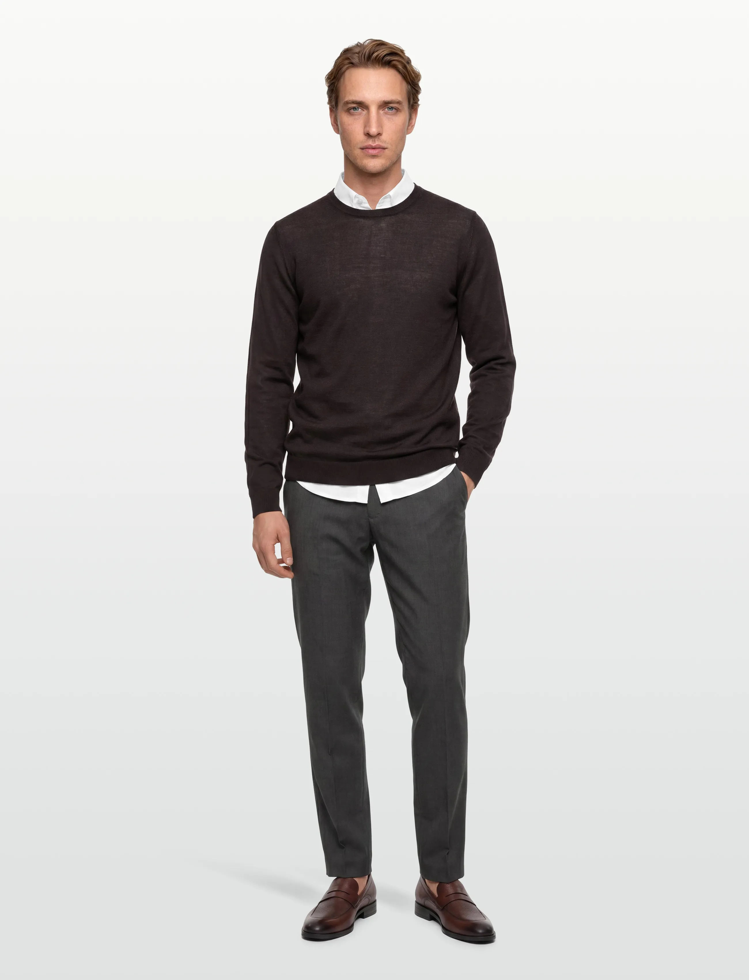 BOSS - Leno-P - basic gebreide truien - dark brown - 0