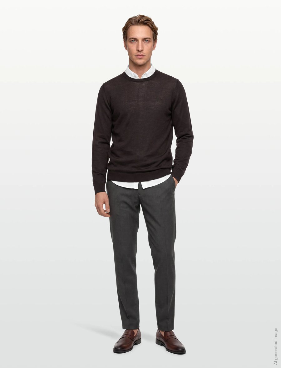 BOSS - Leno-P - rund hals - dark brown - 0