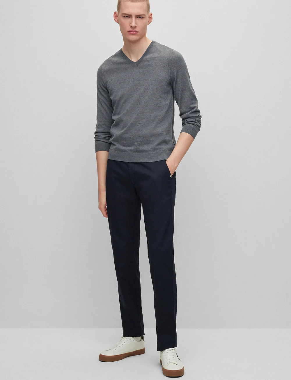 BOSS - Melba-P - prjónað v-hálsmál - medium grey - 0