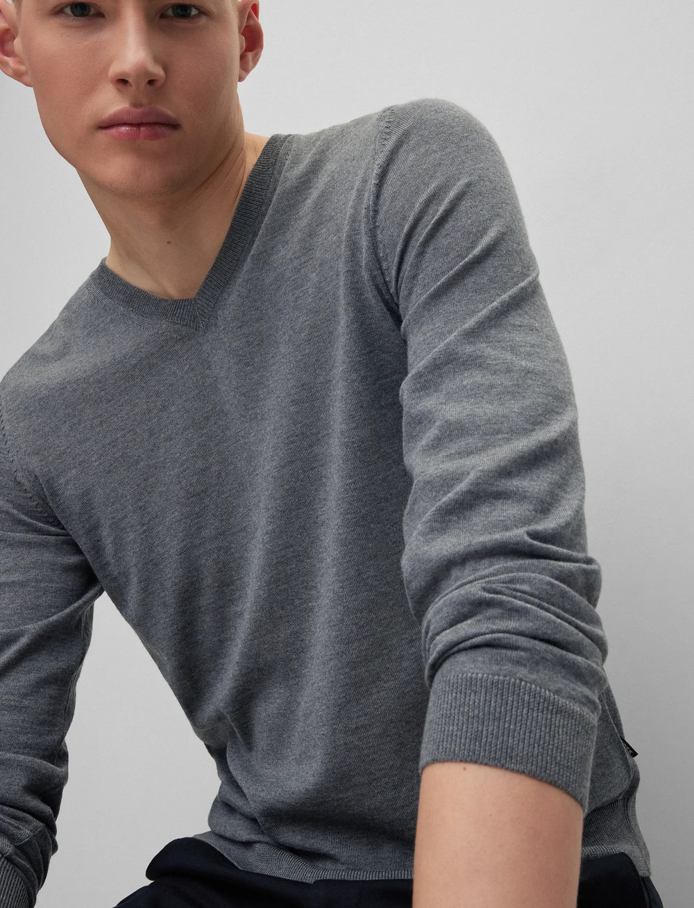 BOSS - Melba-P - prjónað v-hálsmál - medium grey - 3