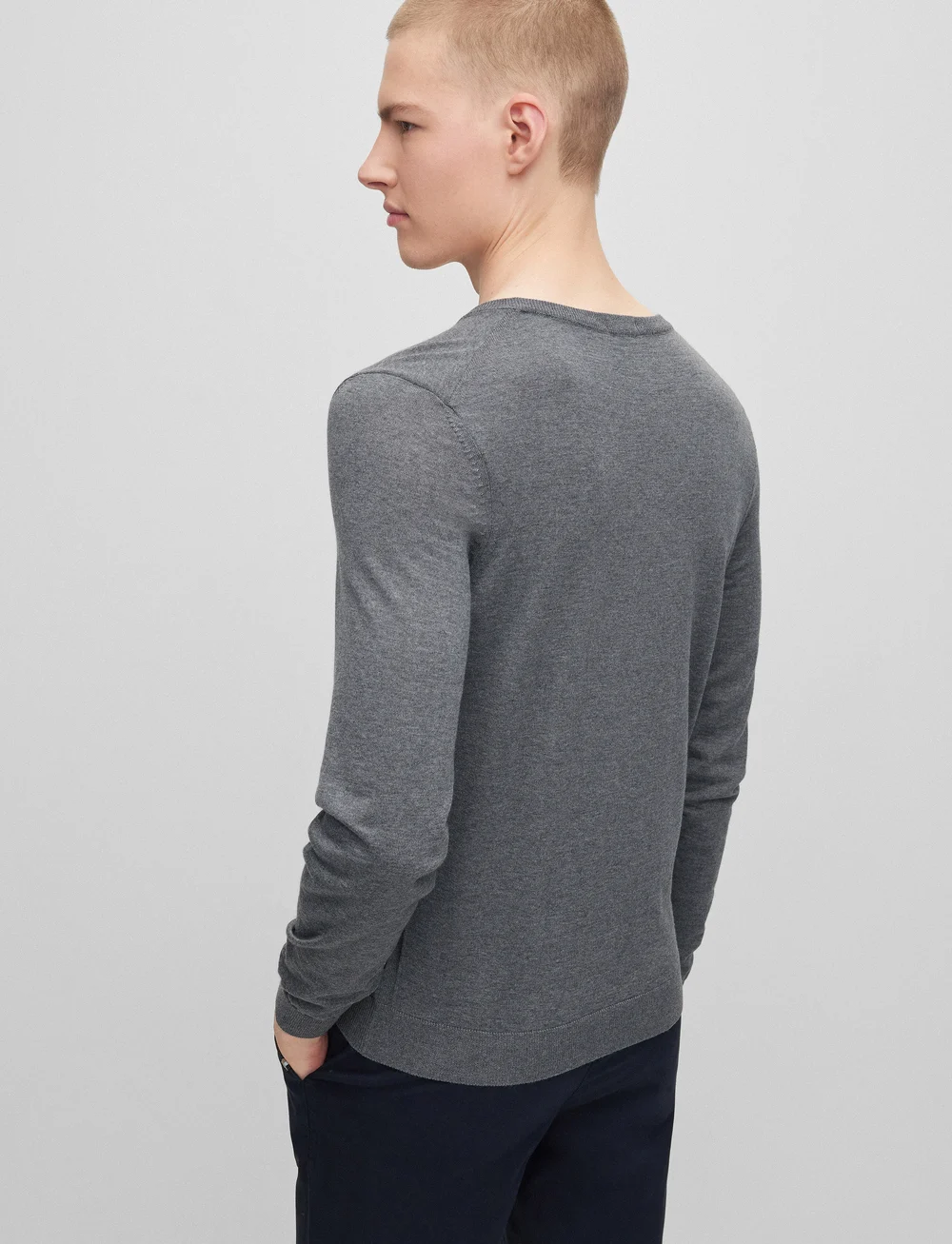 BOSS - Melba-P - prjónað v-hálsmál - medium grey - 4