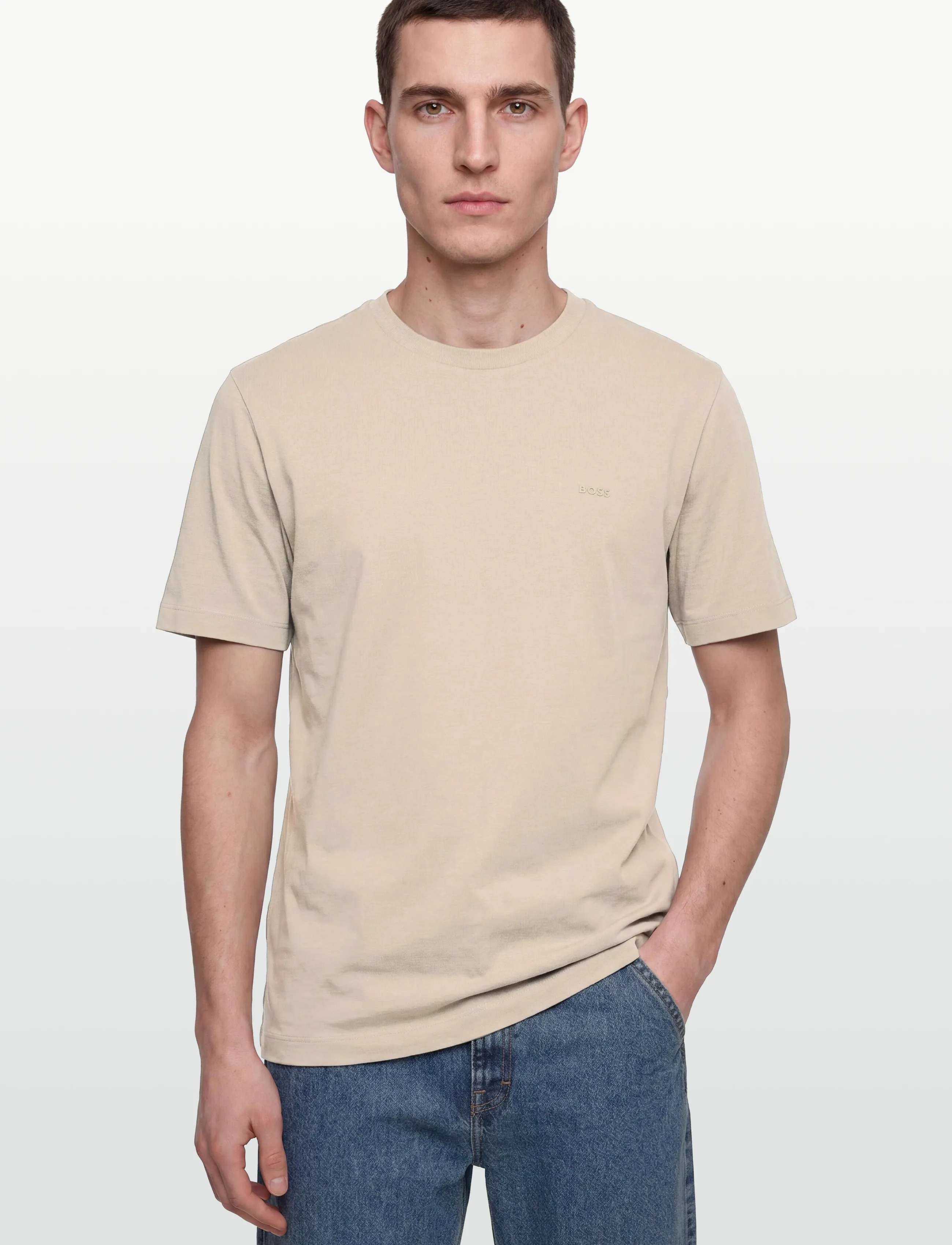 BOSS - Thompson 01 - short-sleeved t-shirts - open beige - 3