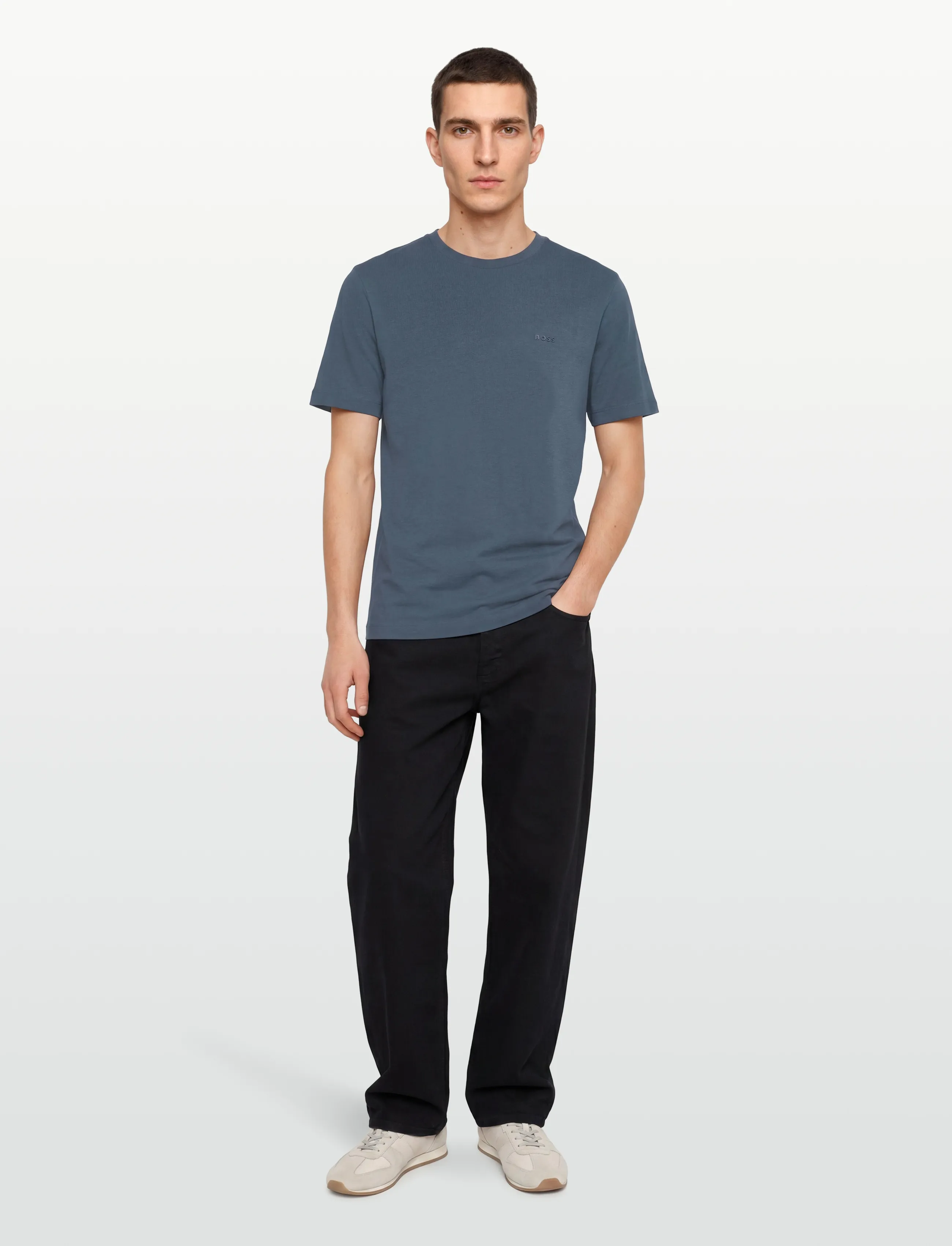 BOSS Thompson 01, Mænd, Basic T-Shirt, Blå, Str: S