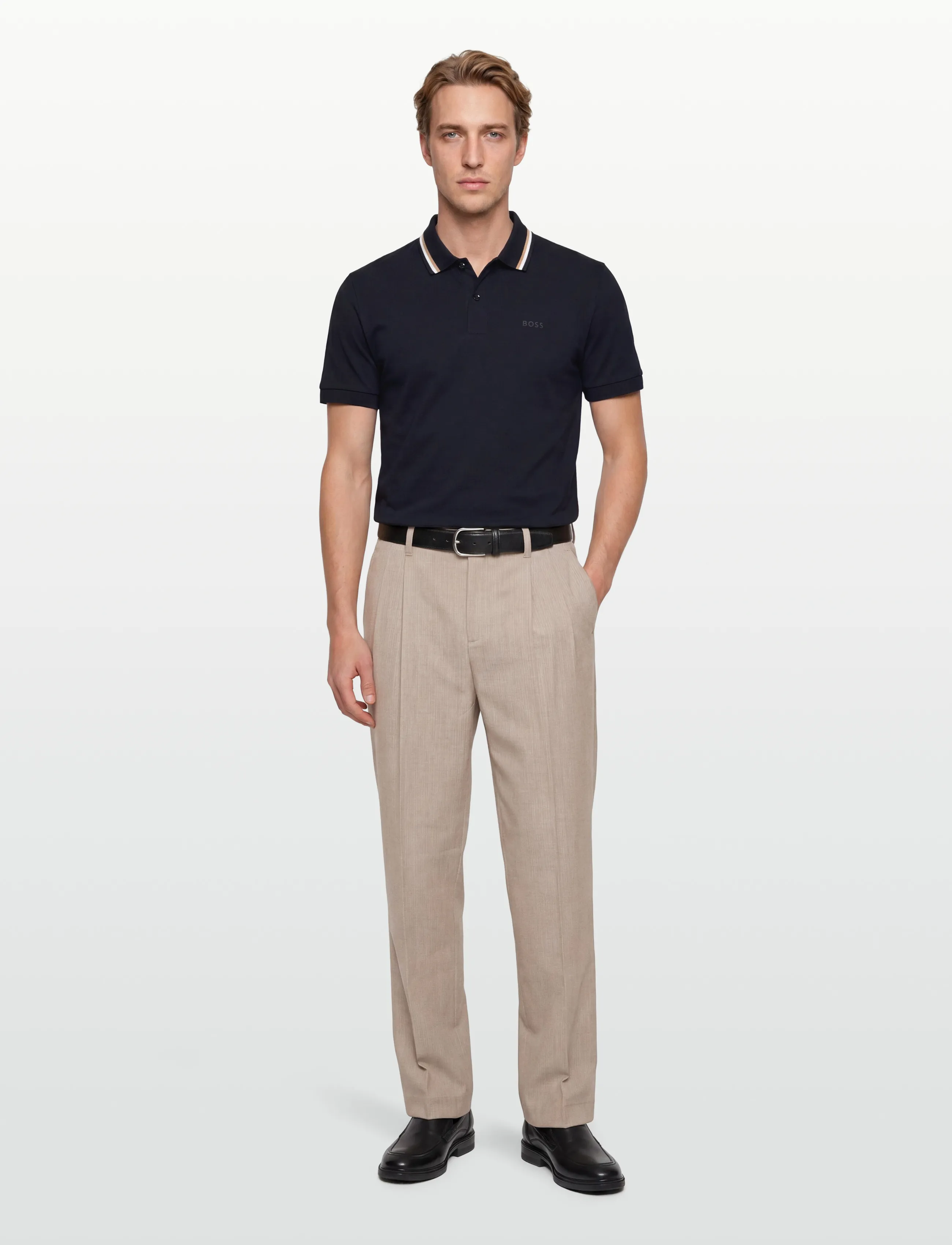 BOSS Penrose 38, L, Knitwear, Marineblau - Short Sleeve Knitted Polos, Männerswear