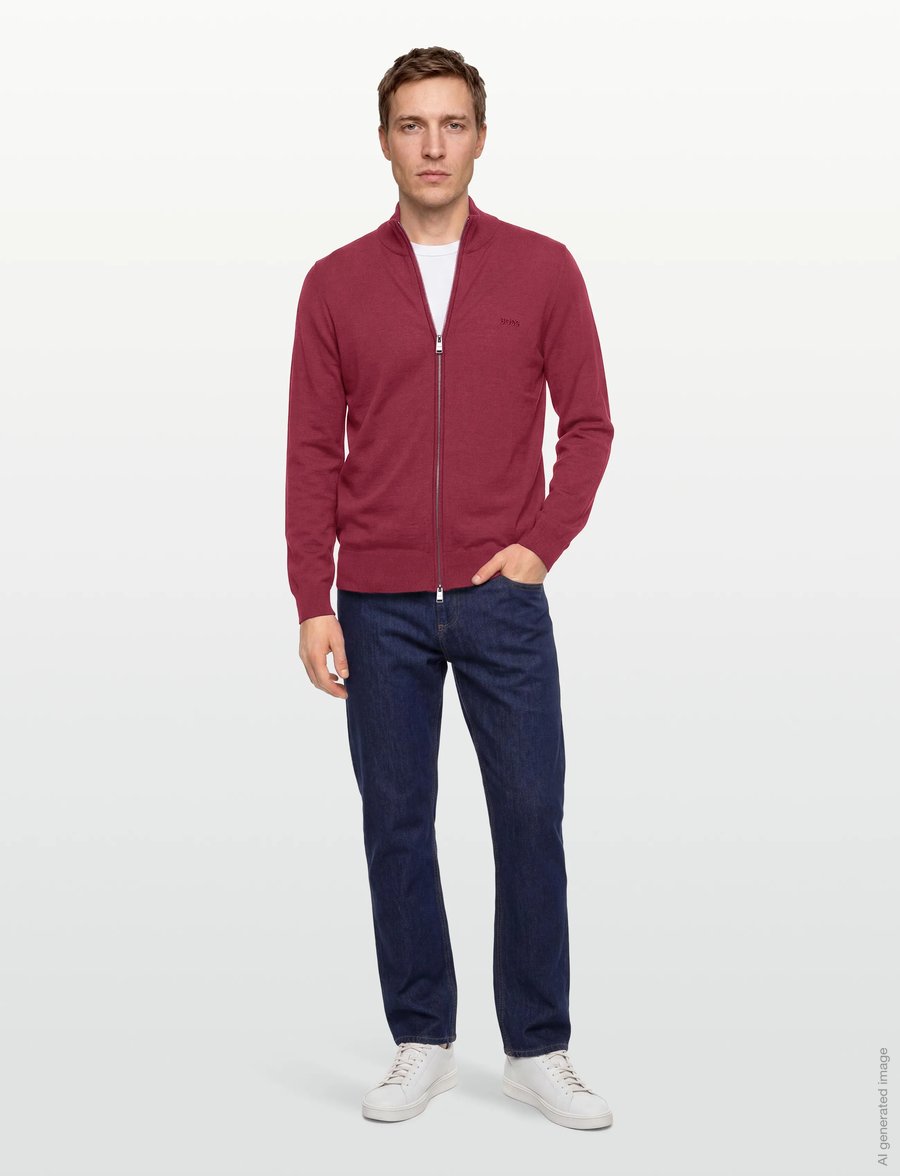 BOSS - Balonso-L - pullover mit durchgehendem reißverschluss - dark red - 0