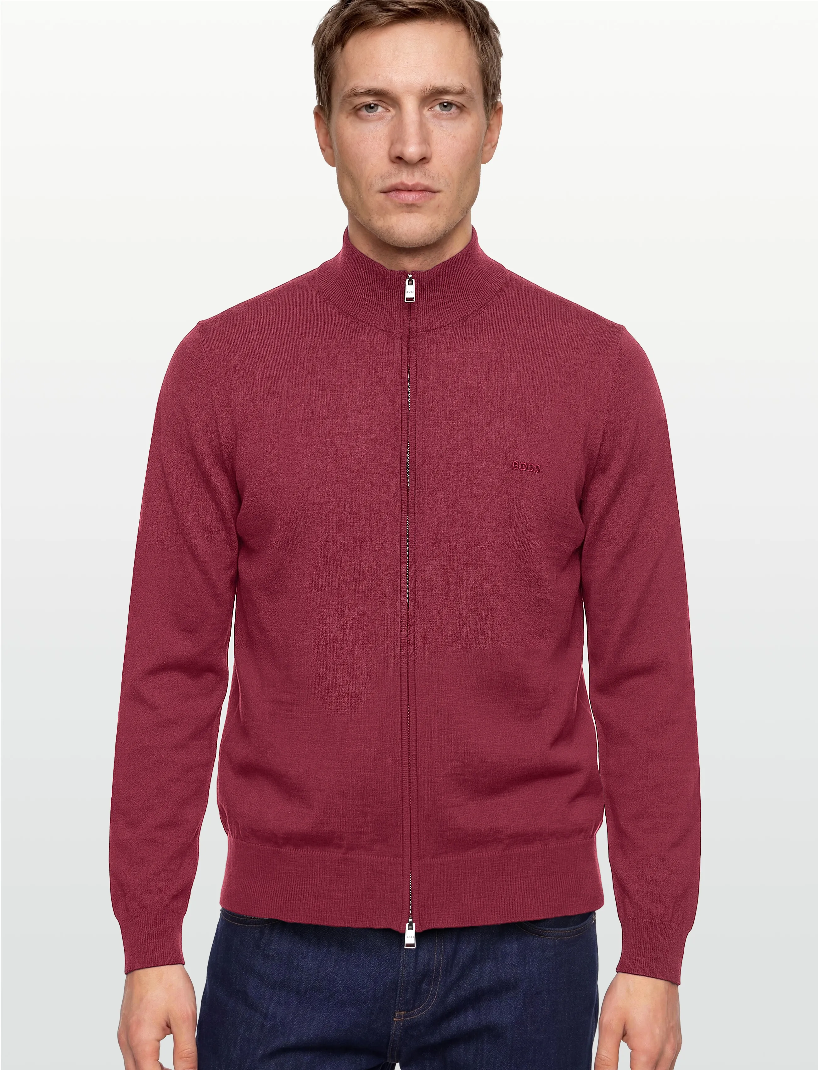 BOSS - Balonso-L - fullzip strik - dark red - 3