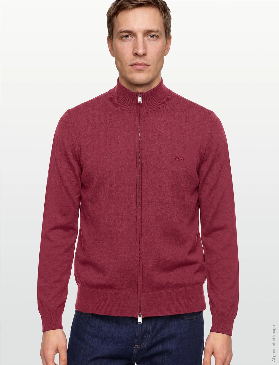 BOSS - Balonso-L - pullover mit durchgehendem reißverschluss - dark red - 3