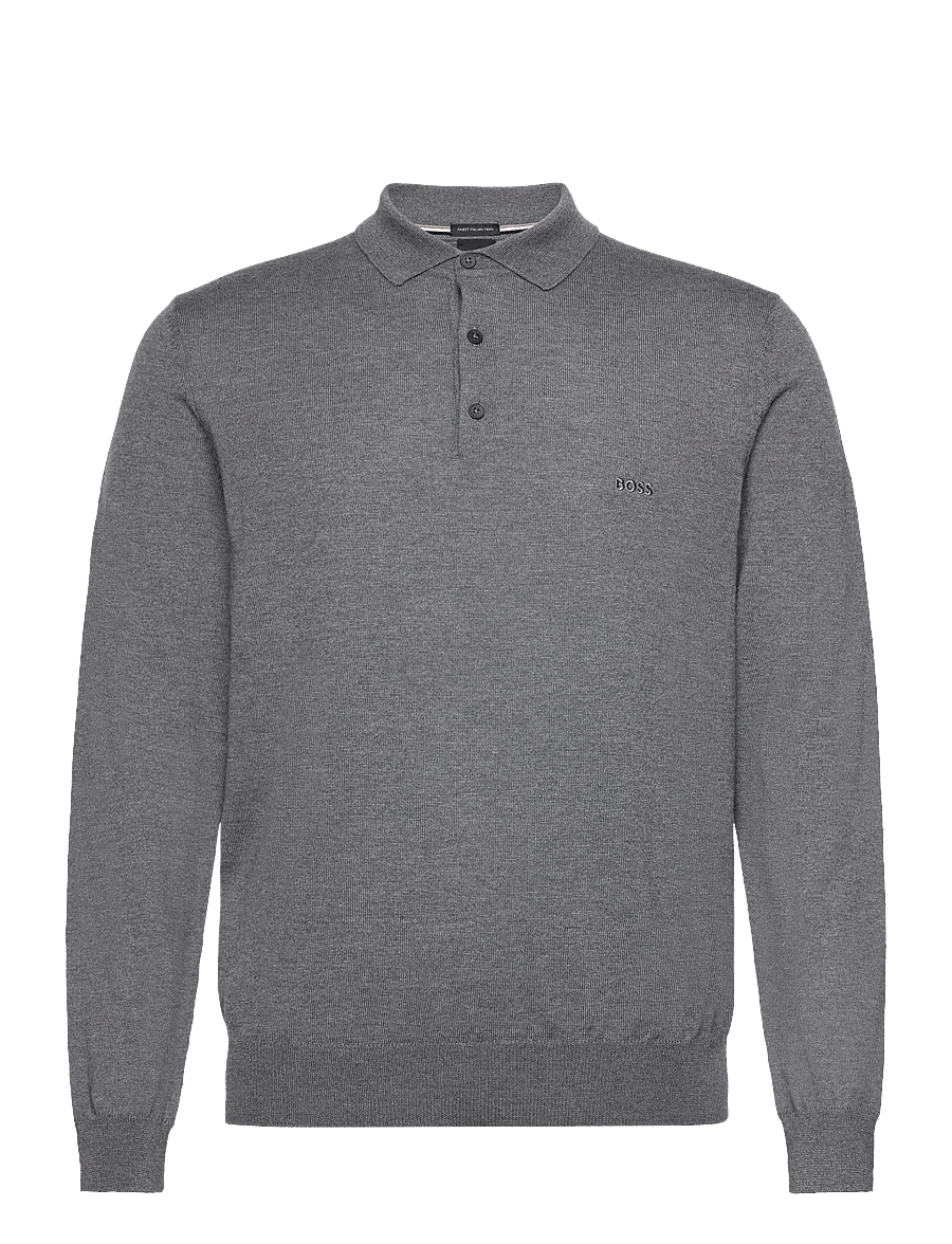 BOSS - Bono-L - langärmelige gestrickte polohemden - medium grey - 0