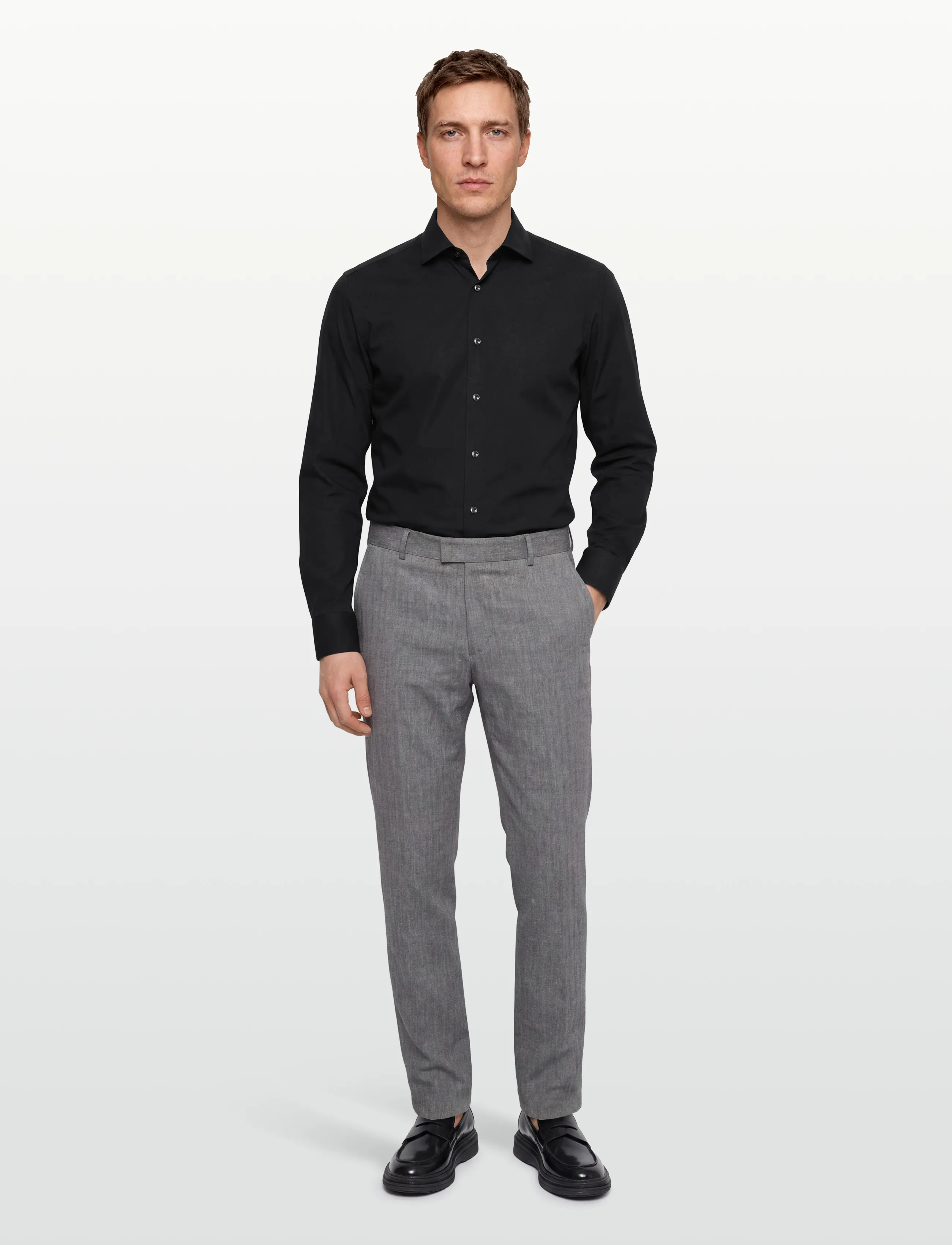 BOSS P-Hank-Spread-C1-222, Mænd, Spread Krave Skjorte, Sort, Str: 46