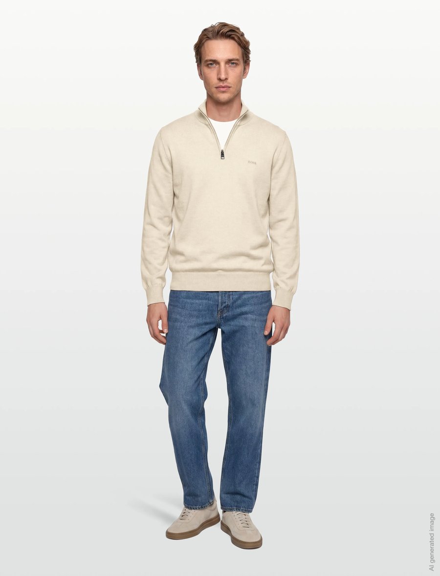BOSS - Padro-L - pullover mit halbem reißverschluss - open white - 0