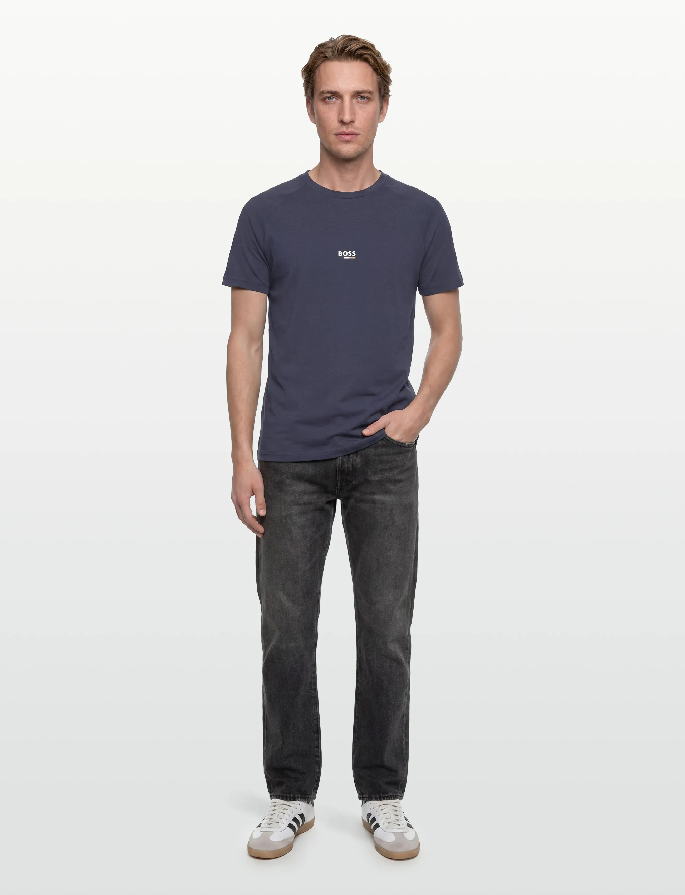 BOSS T-Shirt Rn Slim Fit, Mænd, Slim Fit Stribet T-Shirt, Navy, Str: M