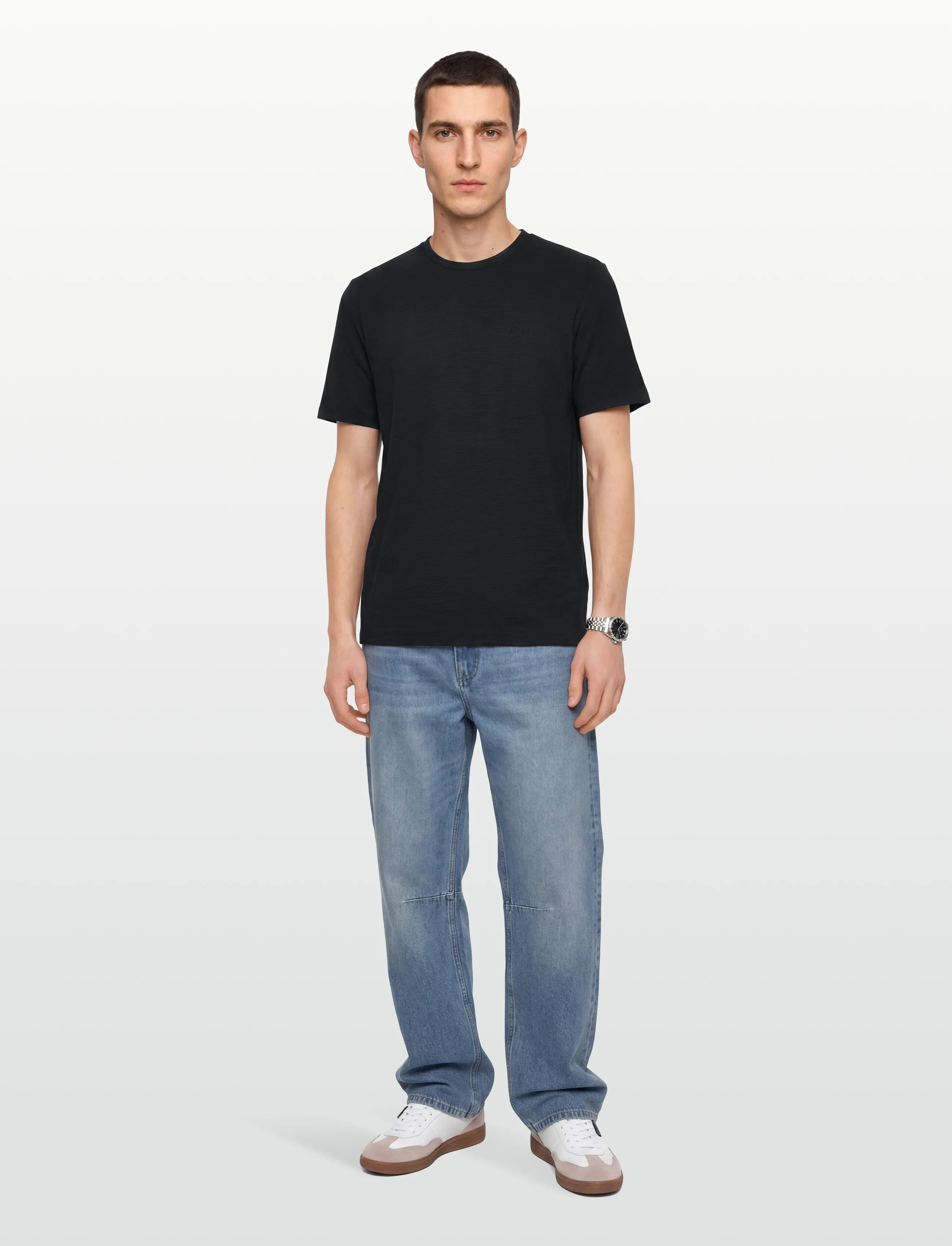 BOSS Rib T-Shirt, L, Black, T-Shirts > Kortærmede, Herre