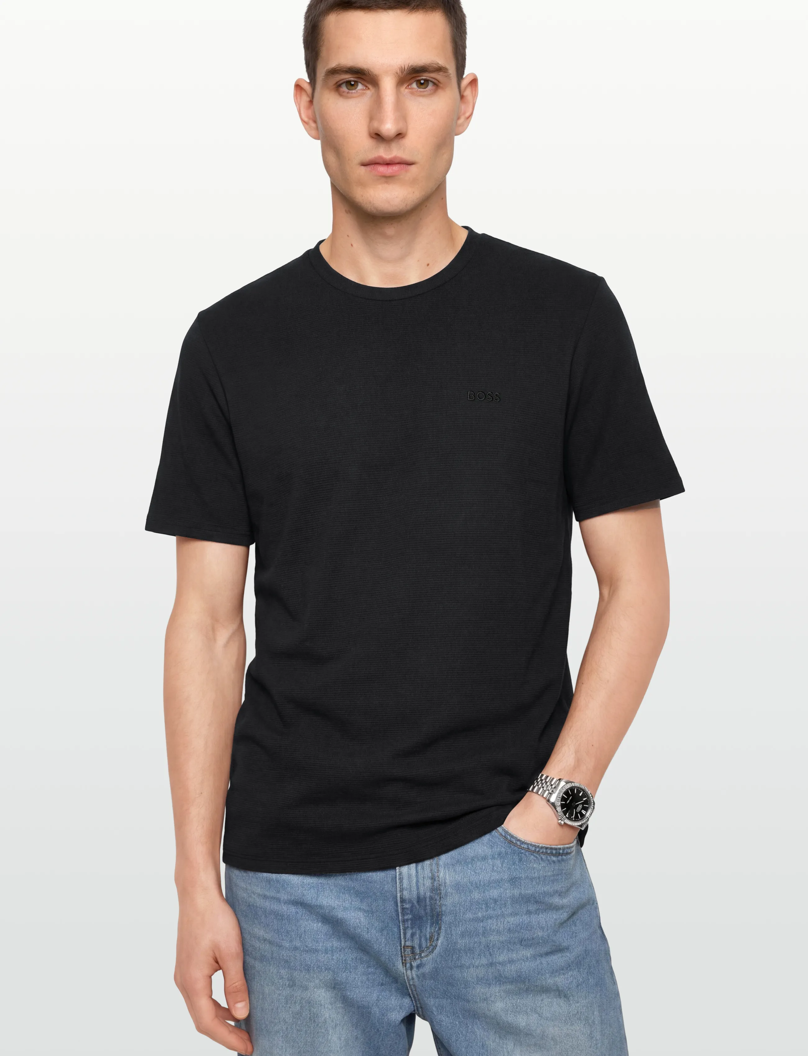 BOSS - Rib T-Shirt - short-sleeved t-shirts - black - 3