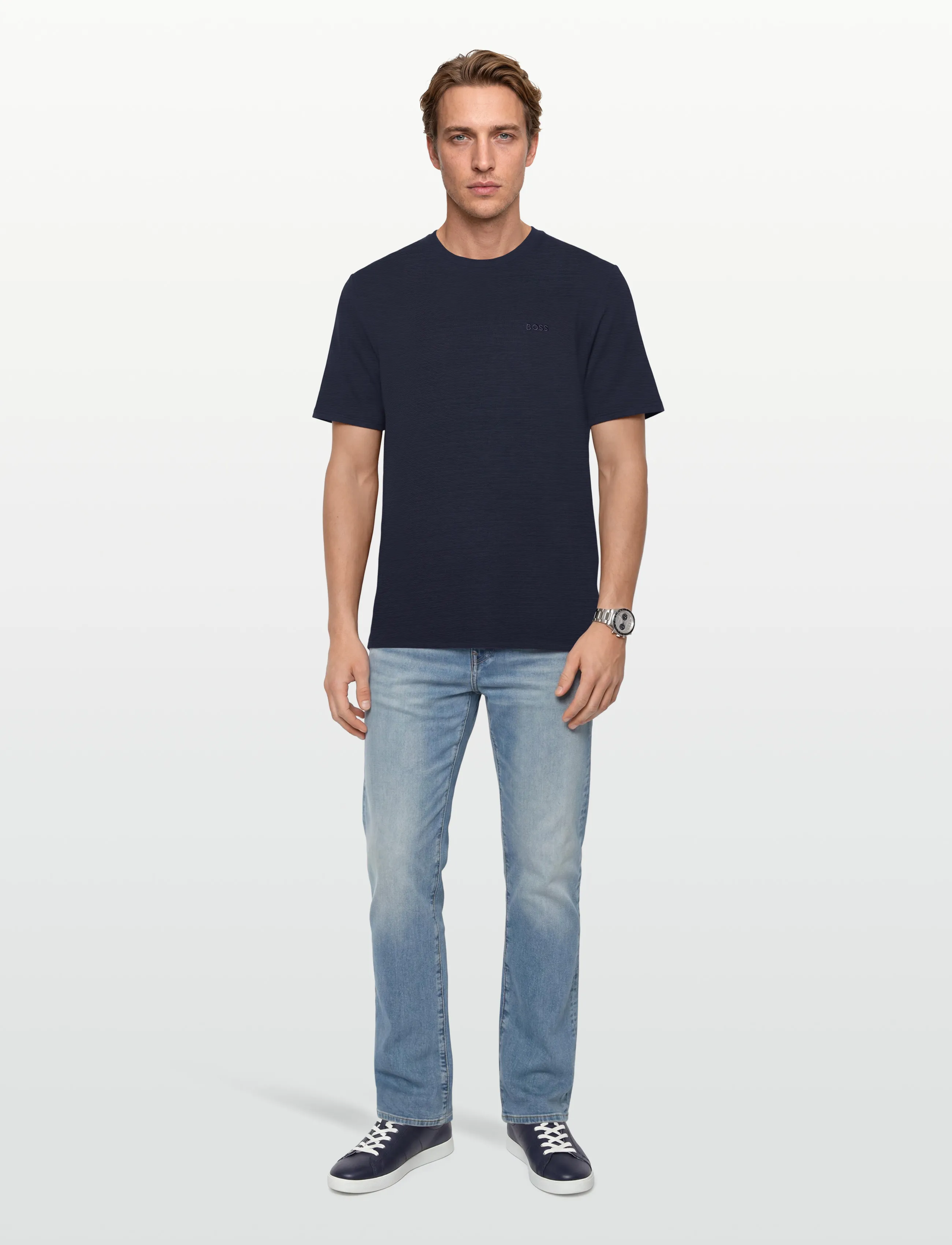 BOSS Rib T-Shirt - Tøj - DARK BLUE / navy