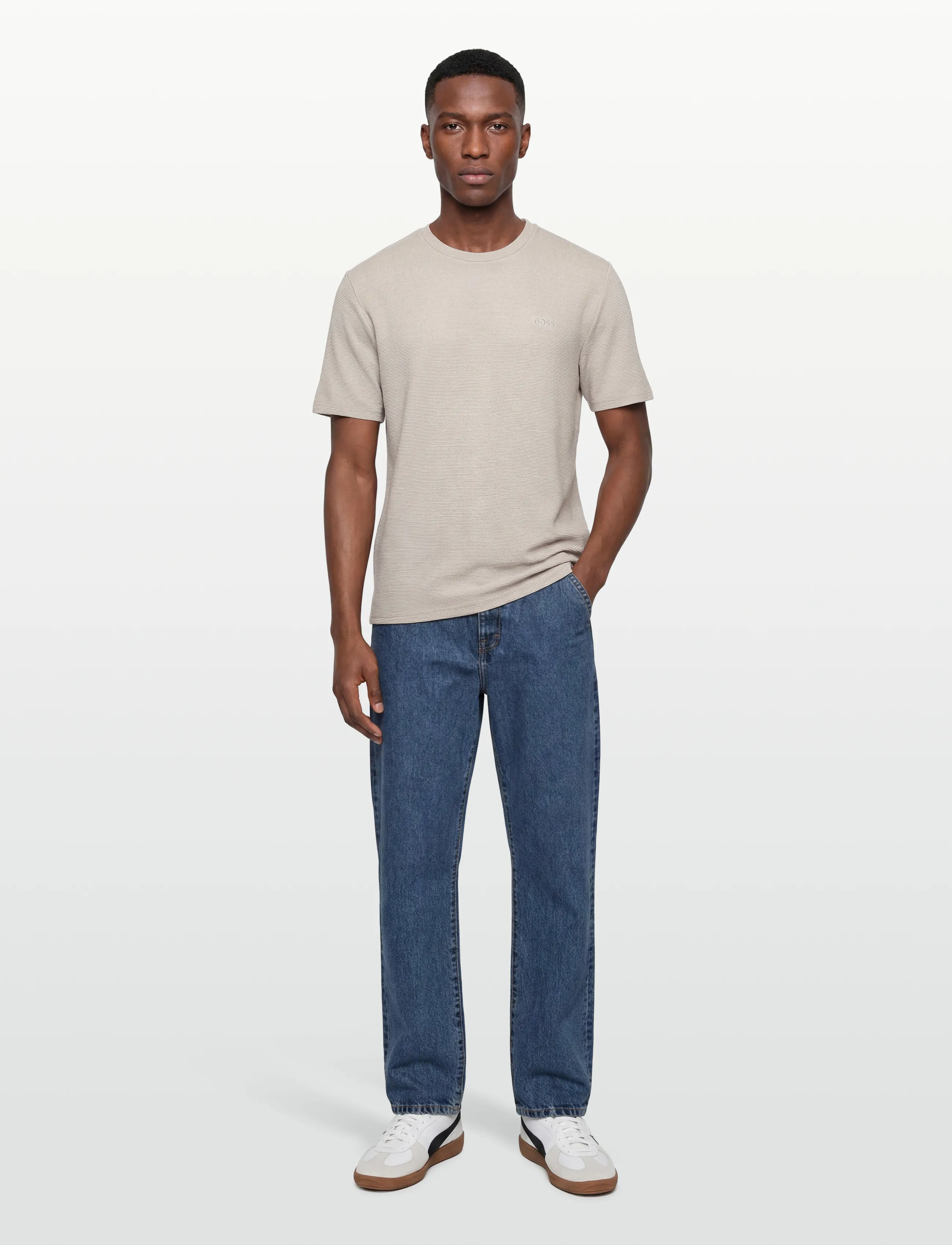 BOSS Rib T-Shirt - T-särgid - OPEN GREY / grey