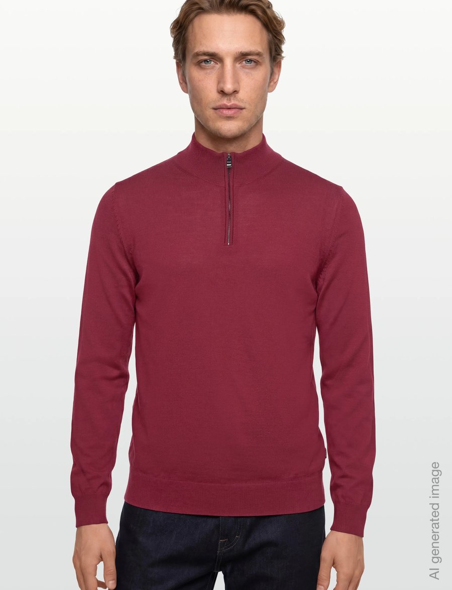 BOSS - Ebenji - halfzip strik - dark red - 3