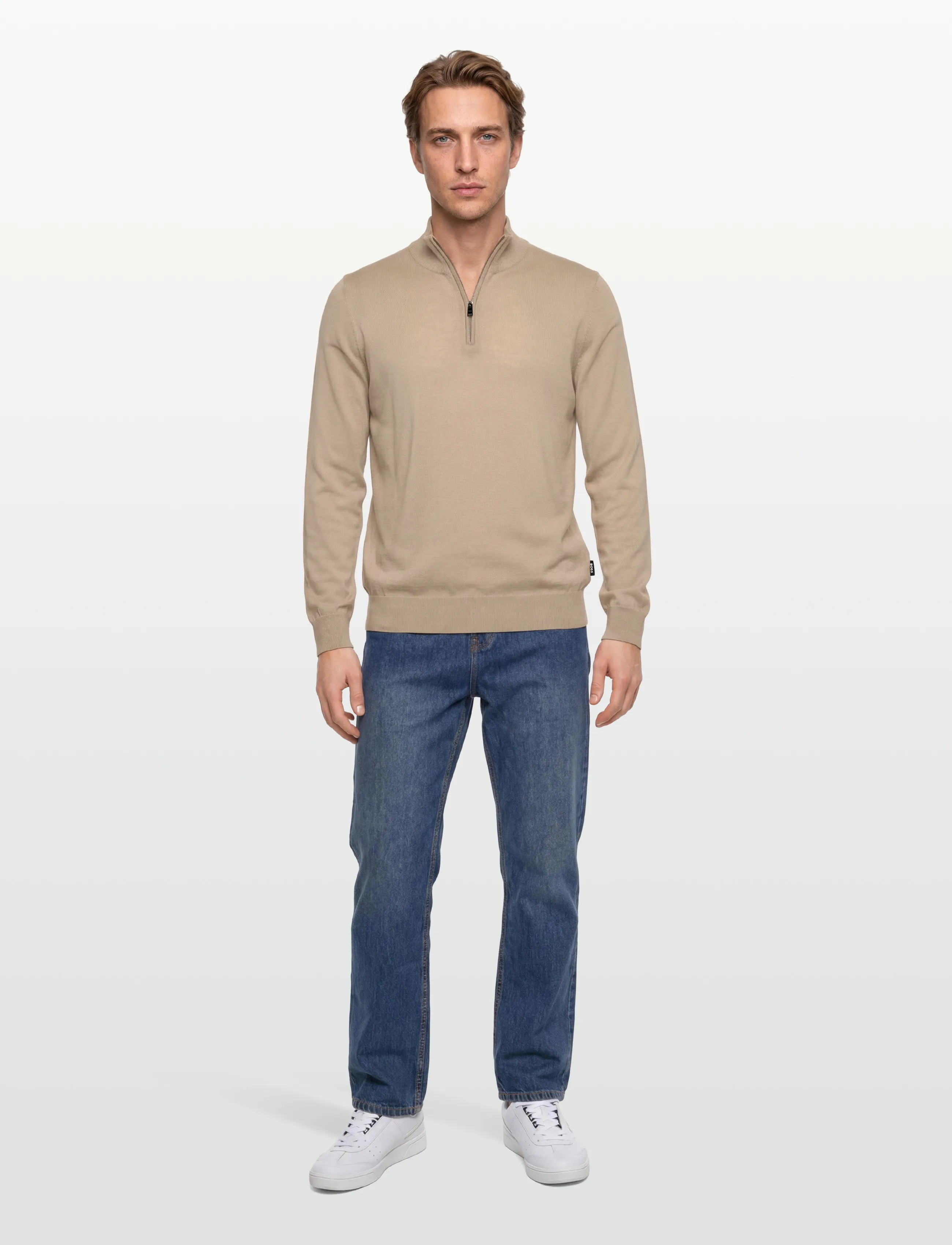 BOSS Ebenji, Mænd, Halv Lynlås Sweater, Beige, Str: XXL