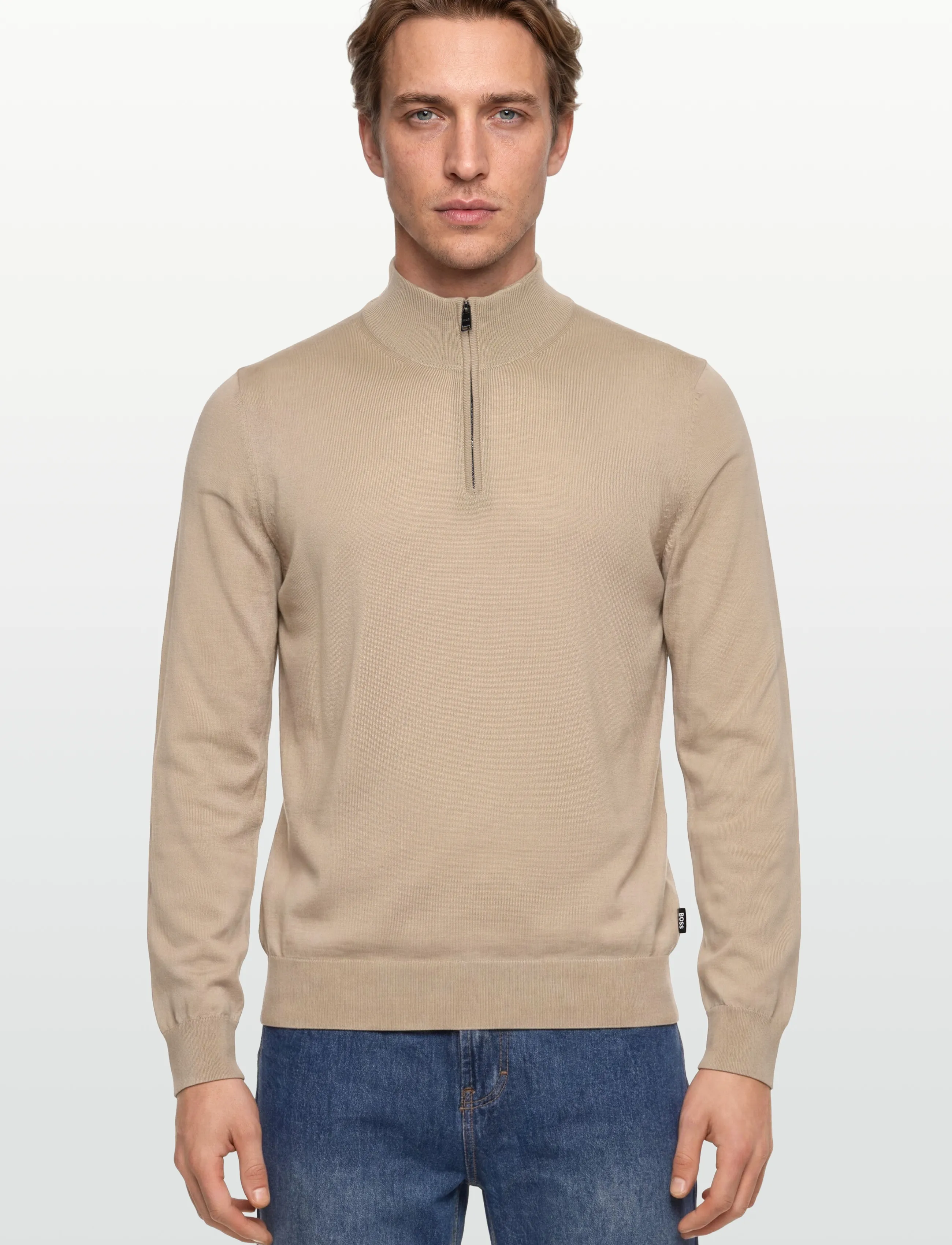 BOSS - Ebenji - pullover mit halbem reißverschluss - light beige - 3