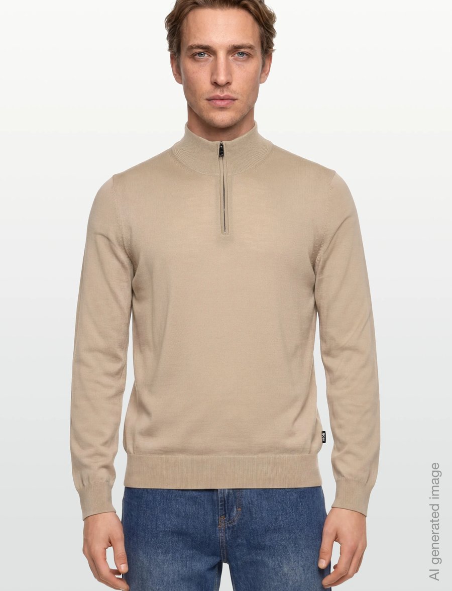 BOSS - Ebenji - half zip jumpers - light beige - 3