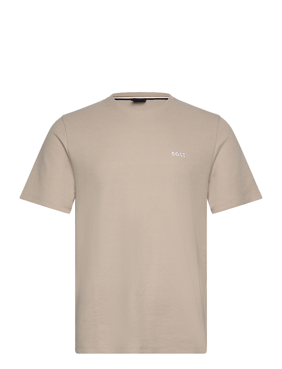 BOSS - Waffle T-Shirt - kurzärmelige t-shirts - light beige - 1
