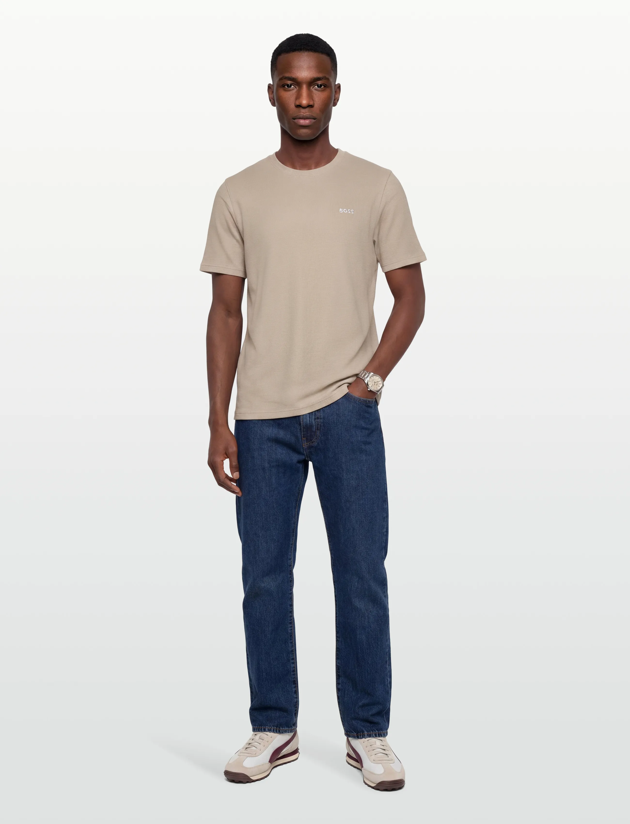 BOSS Waffle T-Shirt, XXL, Beige, T-Shirts > Kortærmede, Herre